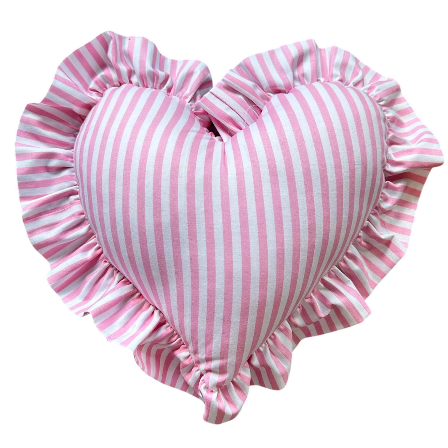 Heart Ruffle Pillow - pink/white stripe