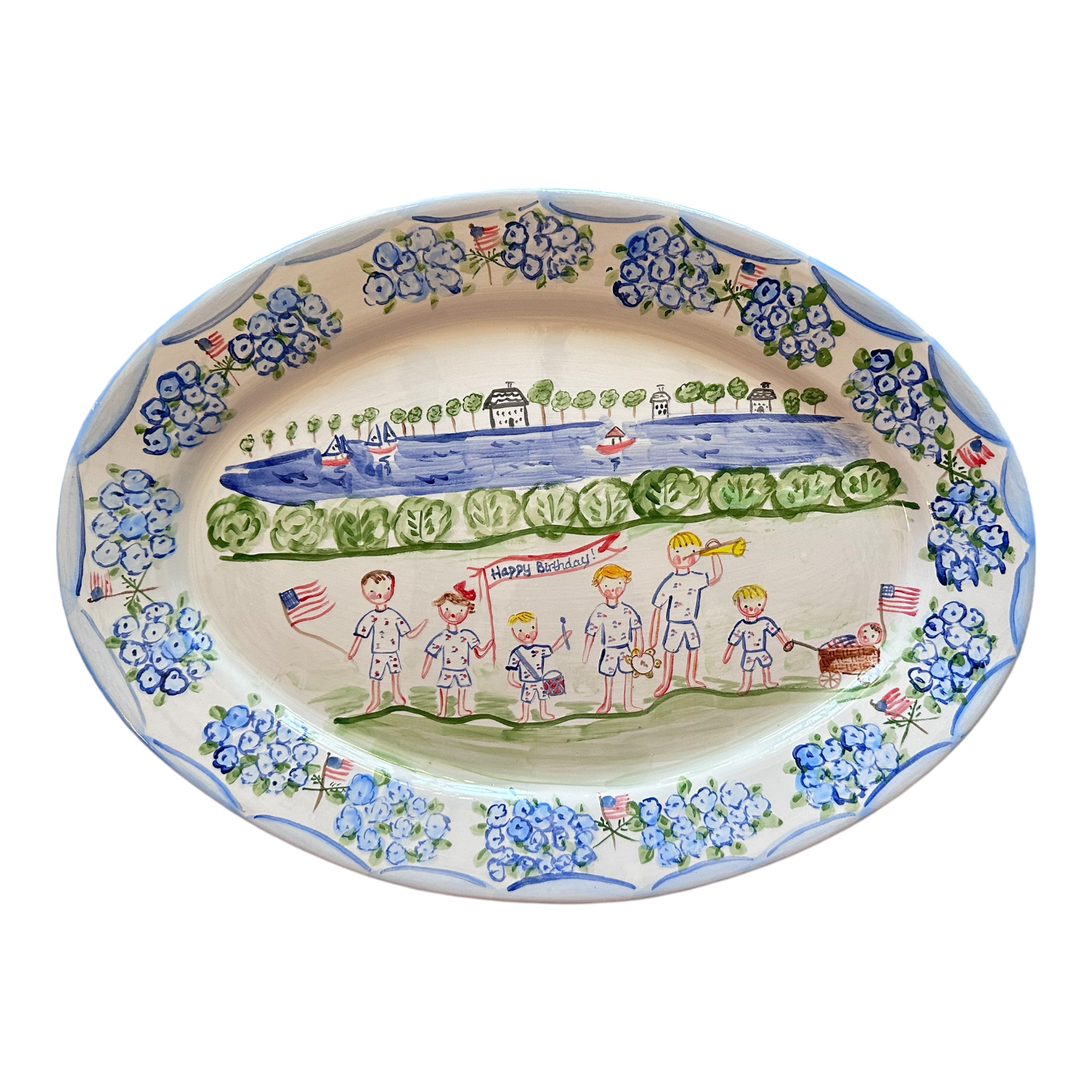 Large Custom Platter - Family on the Cape with Hydrangeas