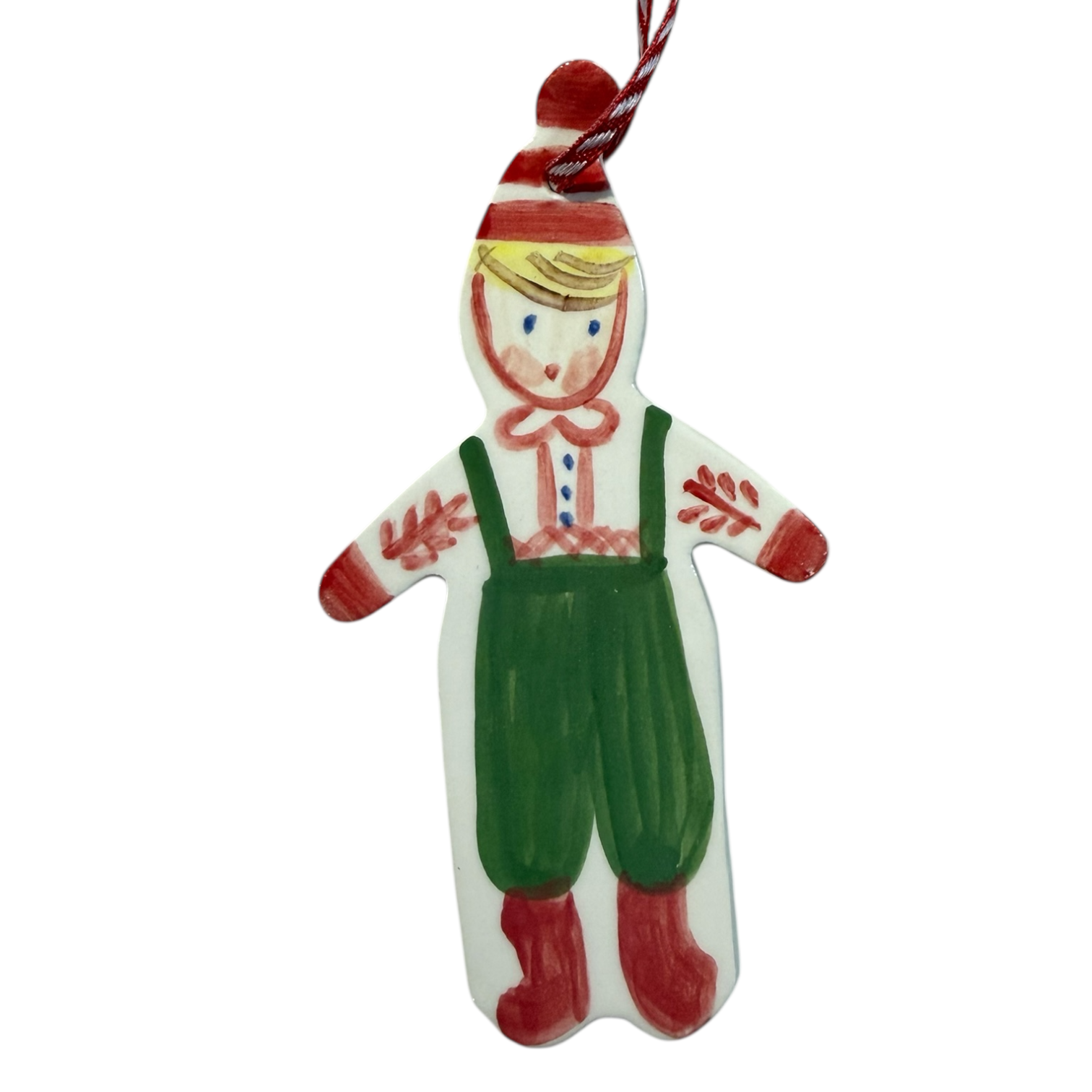 Christmas Boy Ornament - Green Overalls