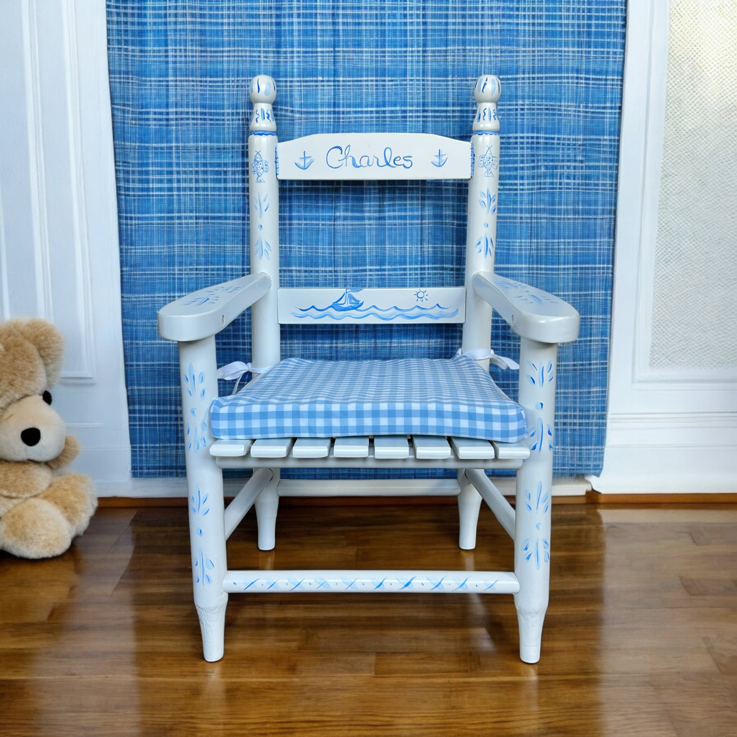 Child's Chair - Blue Boat and Fish - Premium  from Tricia Lowenfield Design 