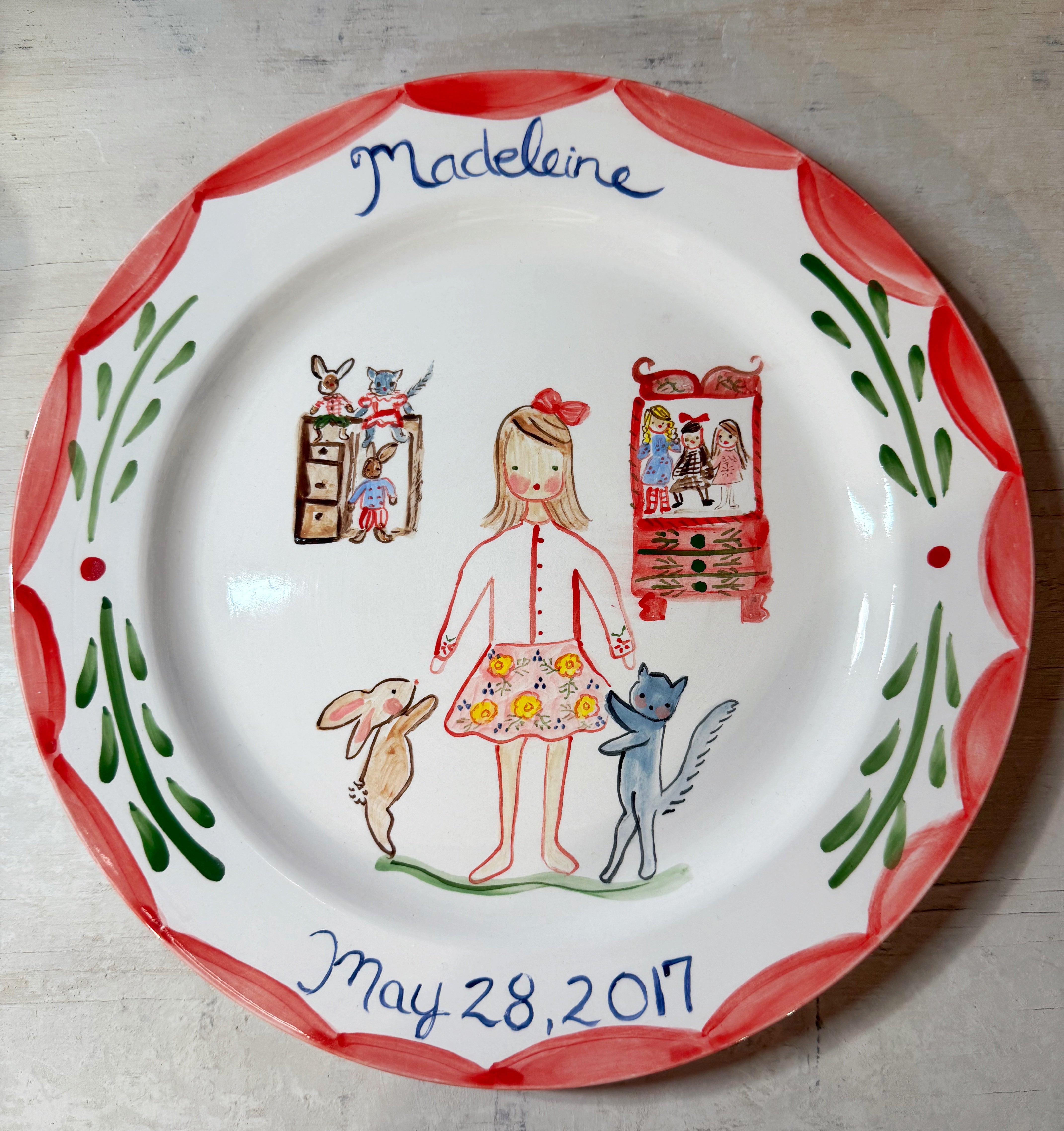 Madeleine Birthday Plate - Bunny, Kitten and Dolls