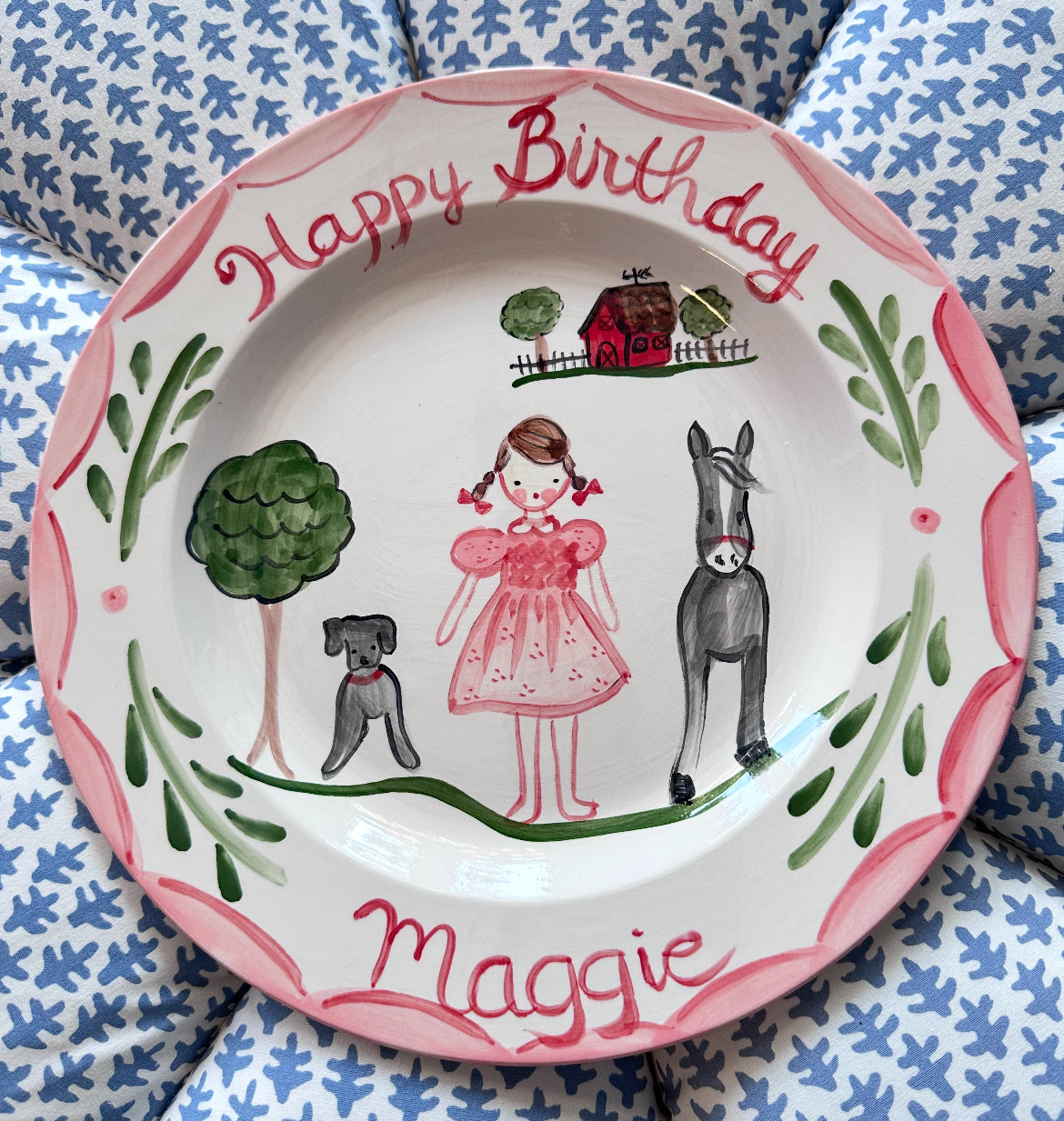Maggie Birthday Plate - Girl, Dog and Donkey