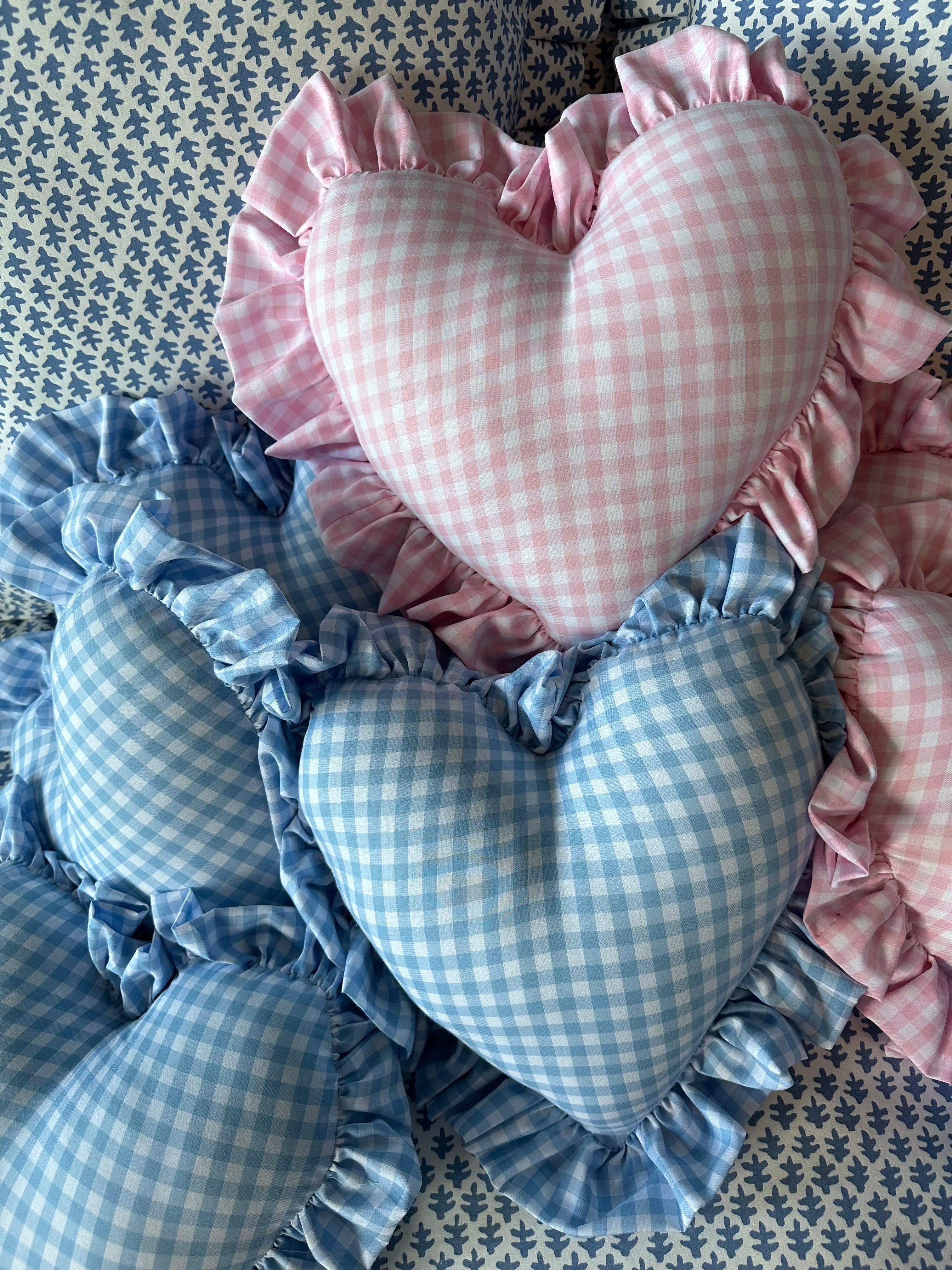 Heart Ruffle Pillow - Pink Gingham - Premium  from Tricia Lowenfield Design 