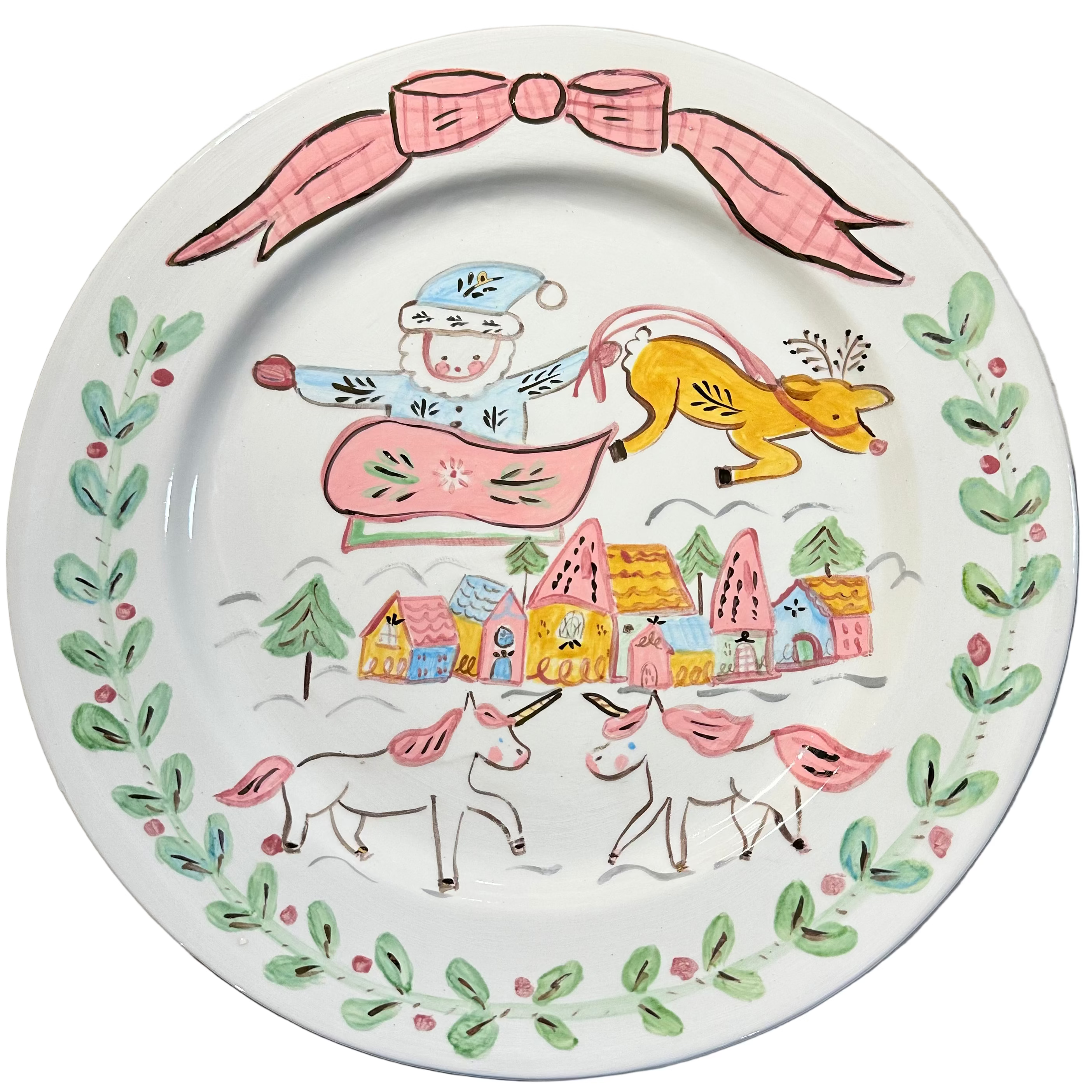 Pastel Santa Village Plate with Gold Detailing
