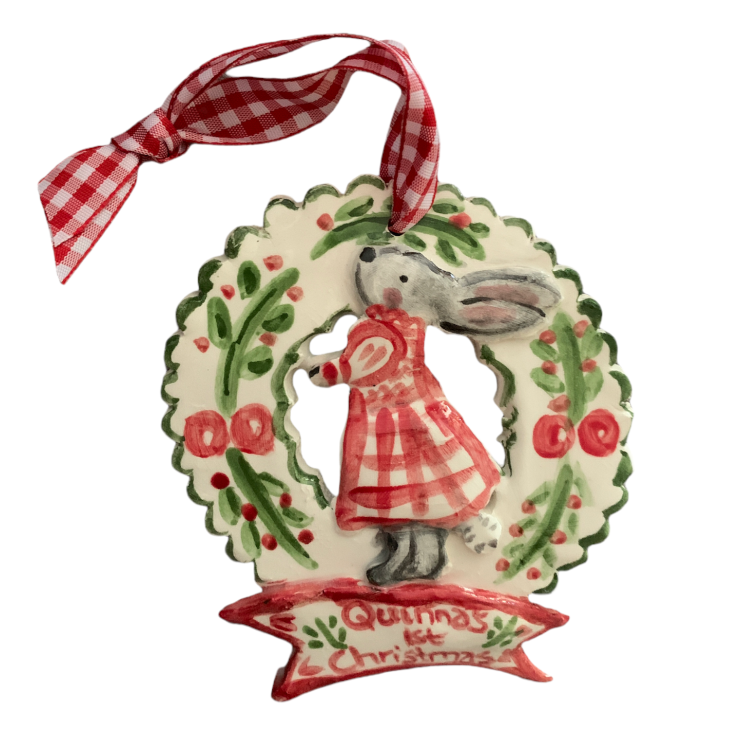 Baby's First Christmas Ornament - Bunny Girl Wreath - Premium  from Tricia Lowenfield Design 