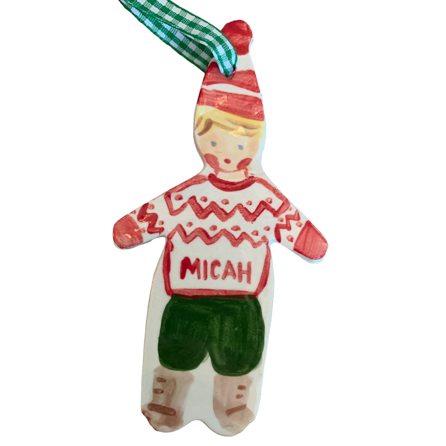 Christmas Boy ornament - Red Sweater - Premium  from Tricia Lowenfield Design 