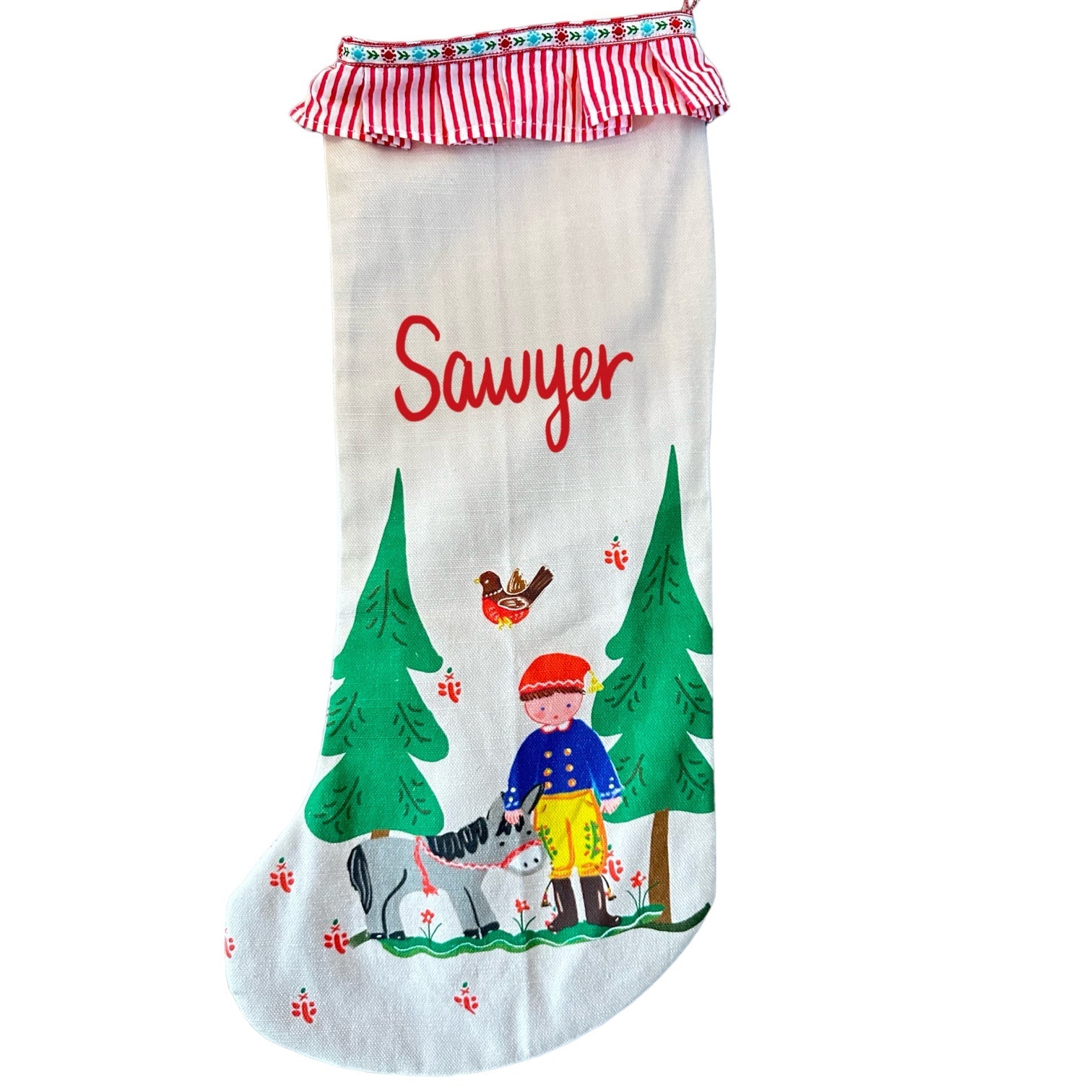 Stocking - Boy with Trees and Donkey - Premium  from Tricia Lowenfield Design 