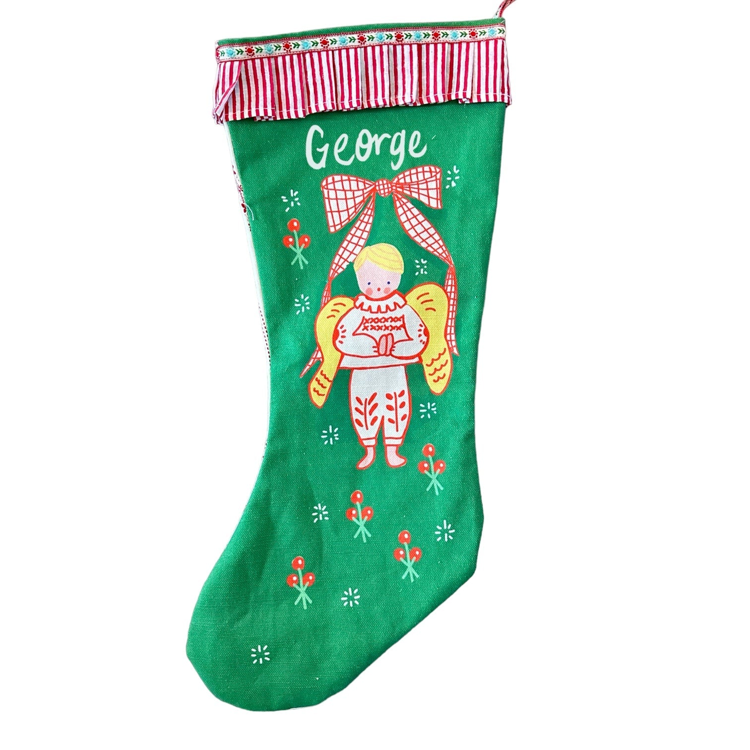 Green Angel Stocking - Boy - Premium  from Tricia Lowenfield Design 