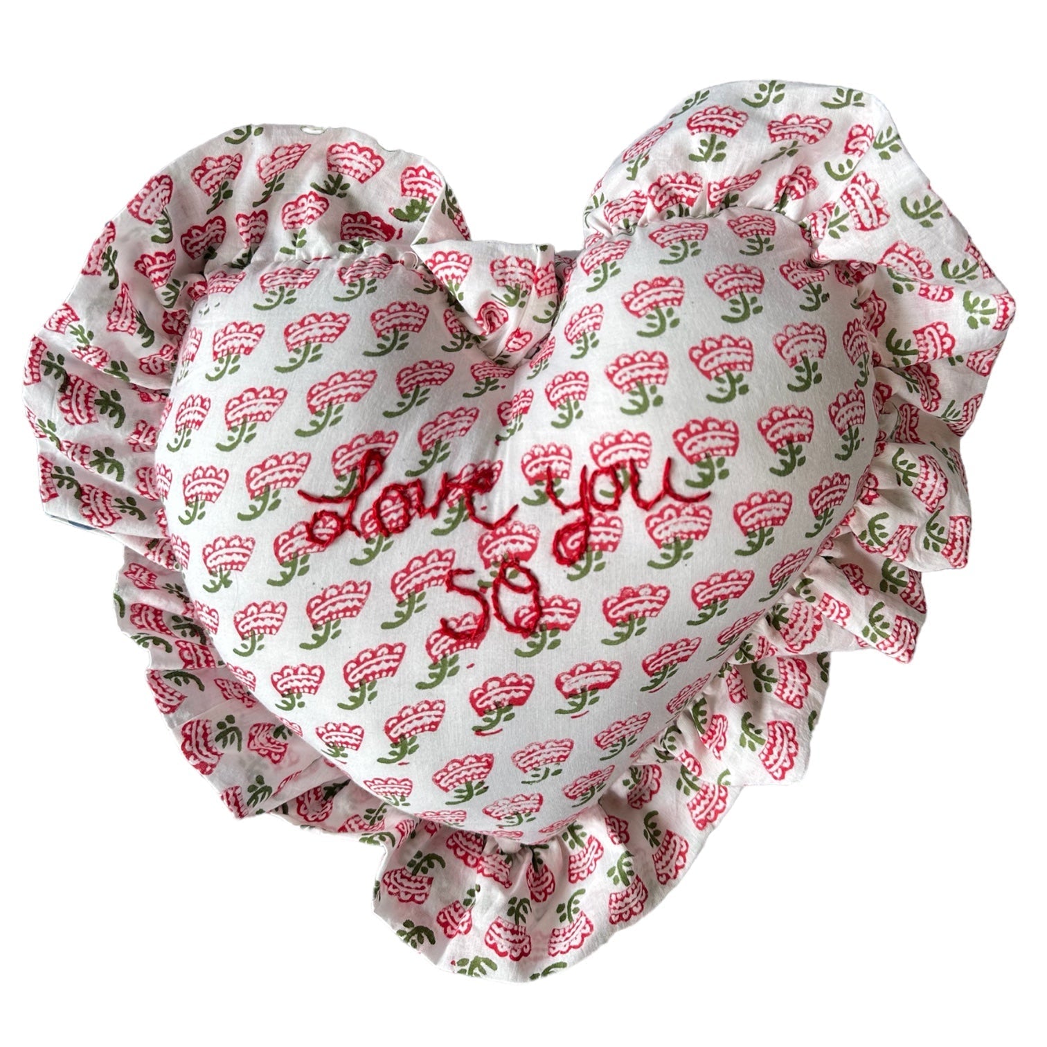 Heart Ruffle Pillow - blockprint - Premium  from Tricia Lowenfield Design 