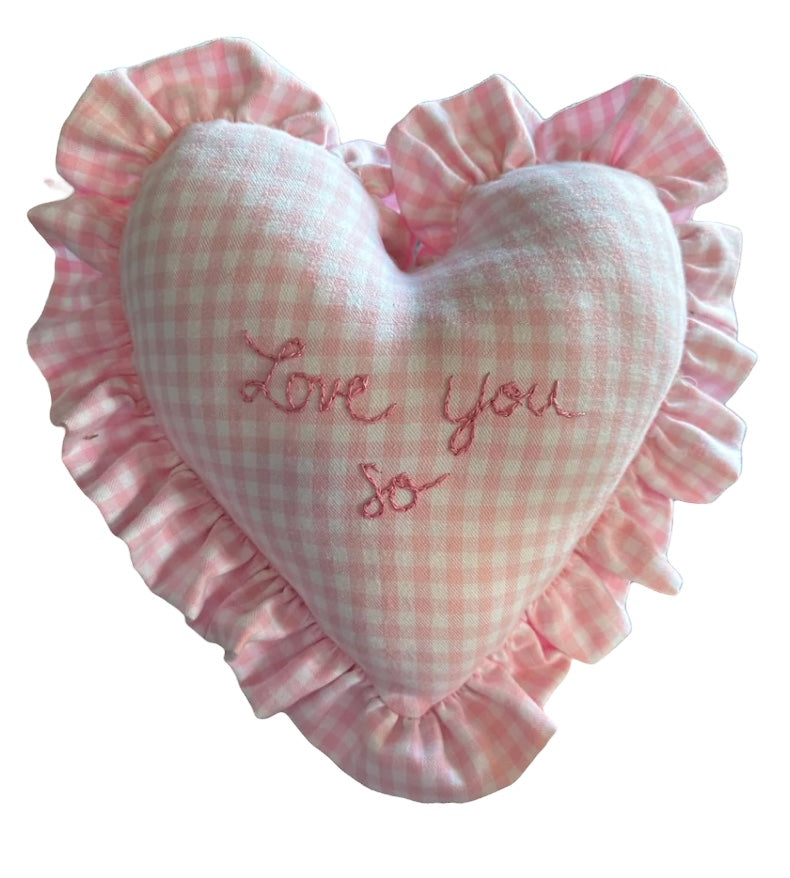 Heart Ruffle Pillow -pink gingham