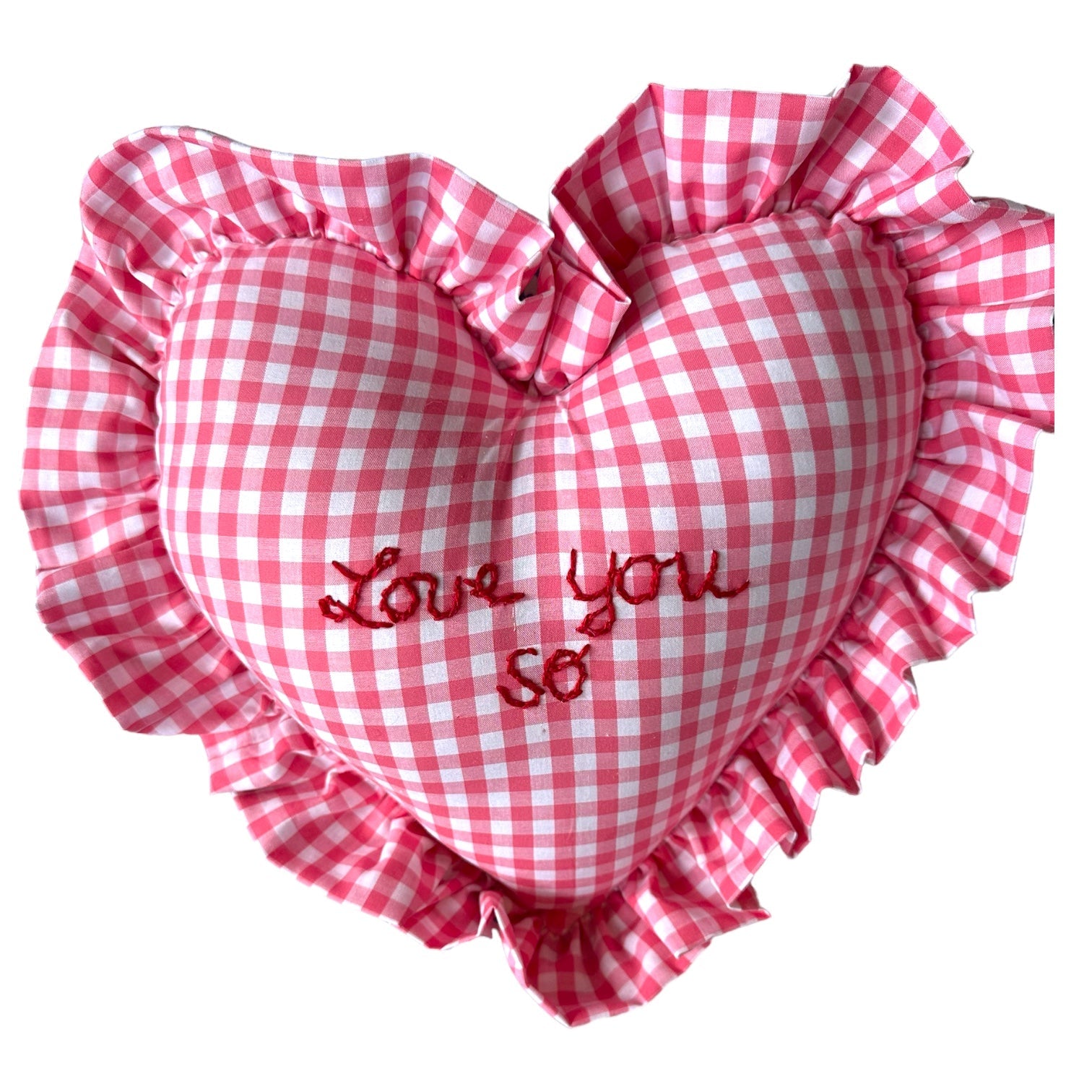 Heart Ruffle Pillow - dark pink gingham - Premium  from Tricia Lowenfield Design 