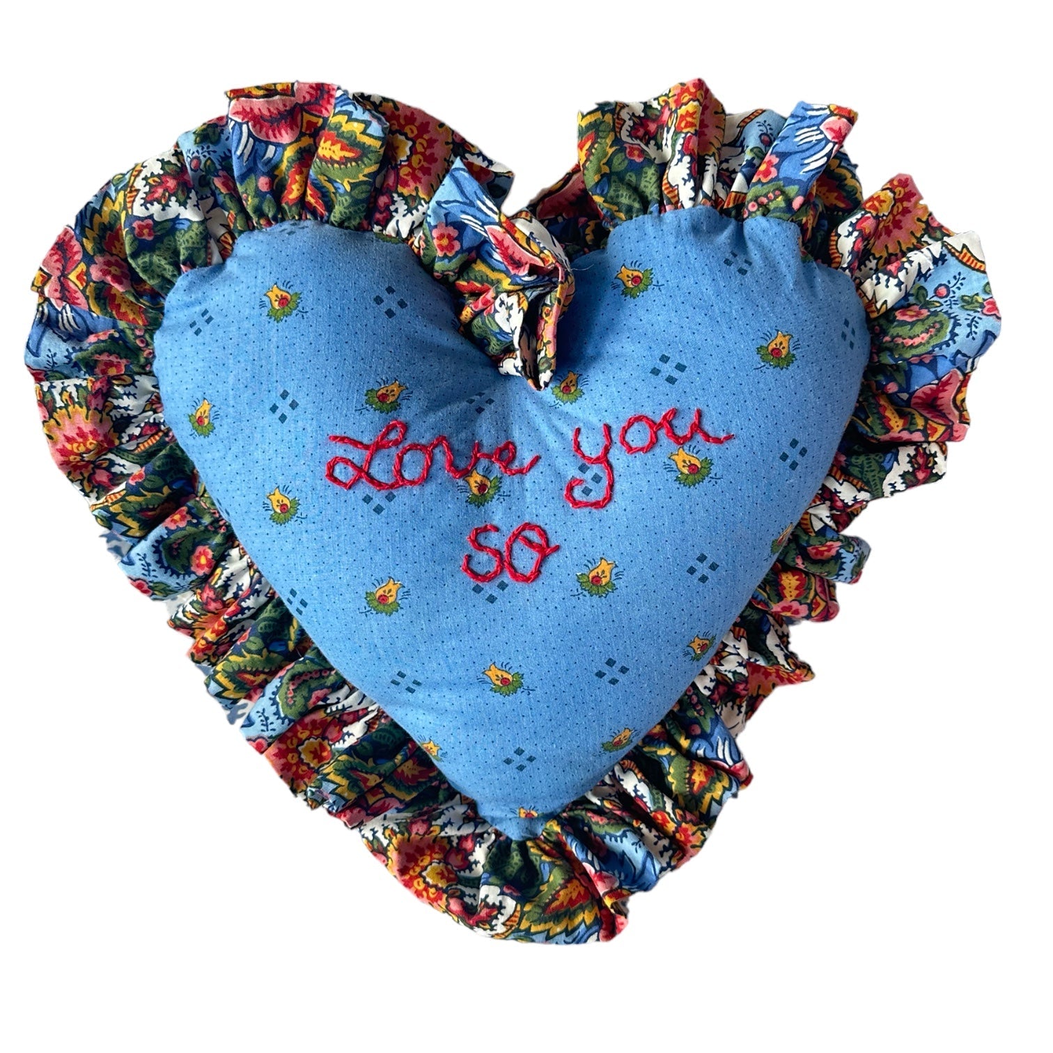 Heart Ruffle Pillow - Vintage Pierre Deux Blue - Premium  from Tricia Lowenfield Design 
