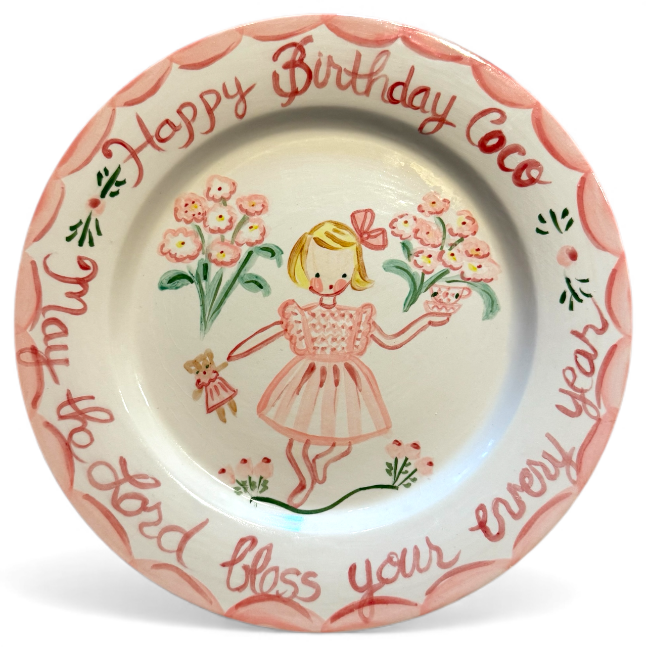Coco Birthday Plate - Pink Flowers and Kitten