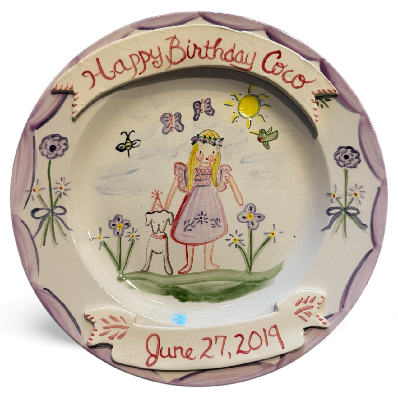 Coco Birthday Plate - Purple Garden with Dog
