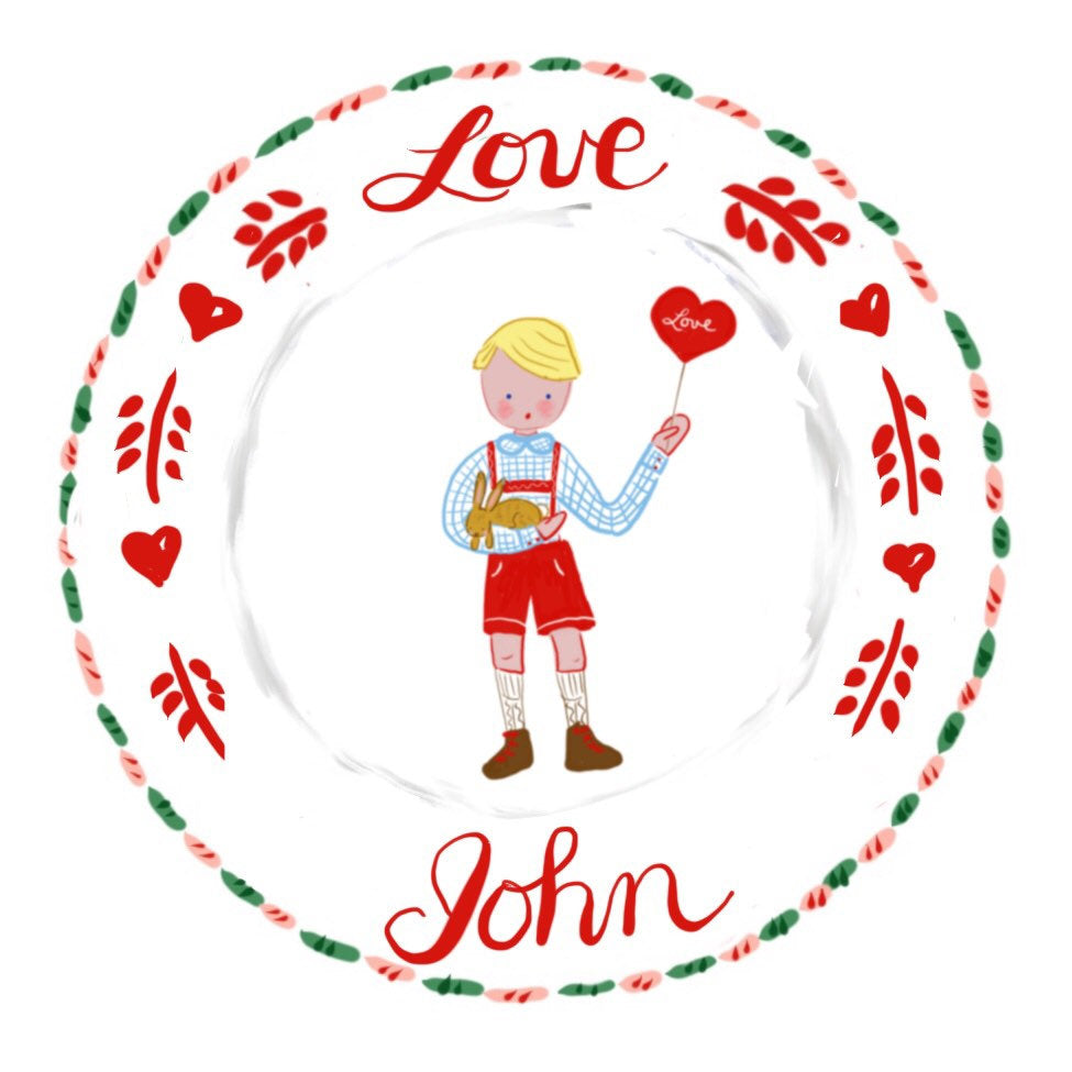 Custom Sticker Gift Tags - Boy with Heart and Bunny - Premium  from Tricia Lowenfield Design 