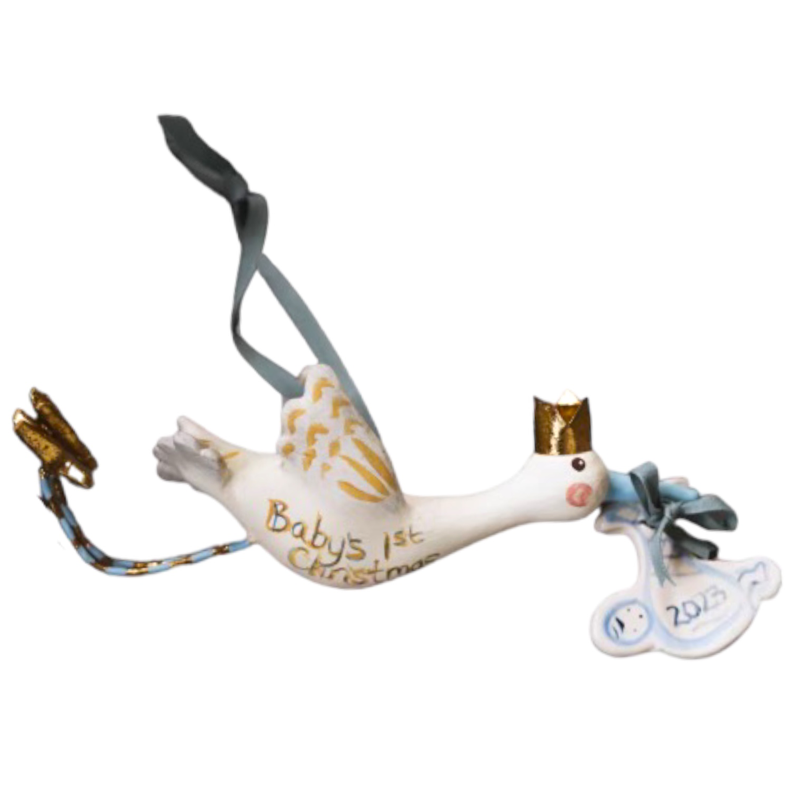 Baby's First Christmas Stork Ornament - blue