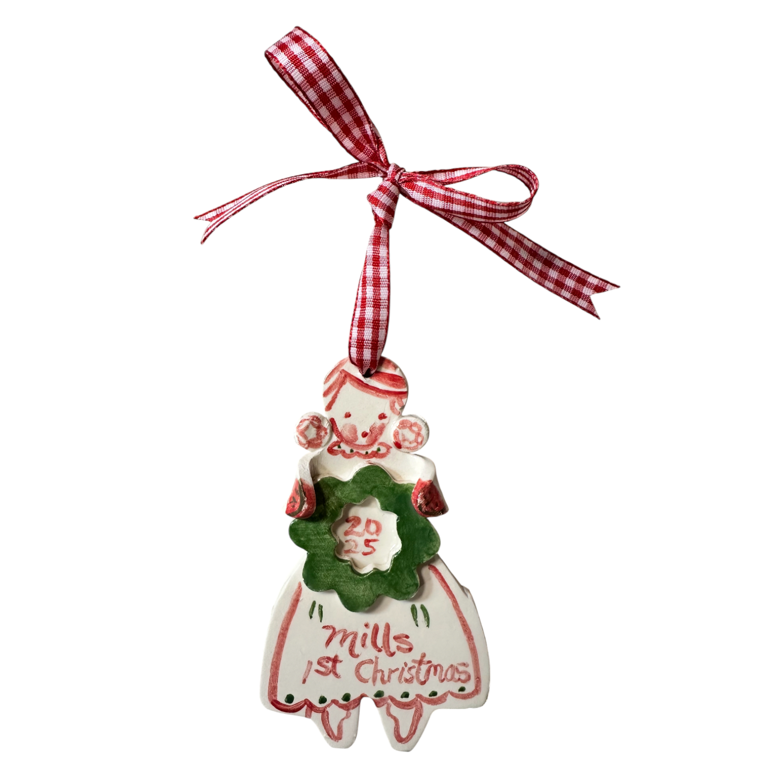 Baby's First Christmas Ornament - red with wreath