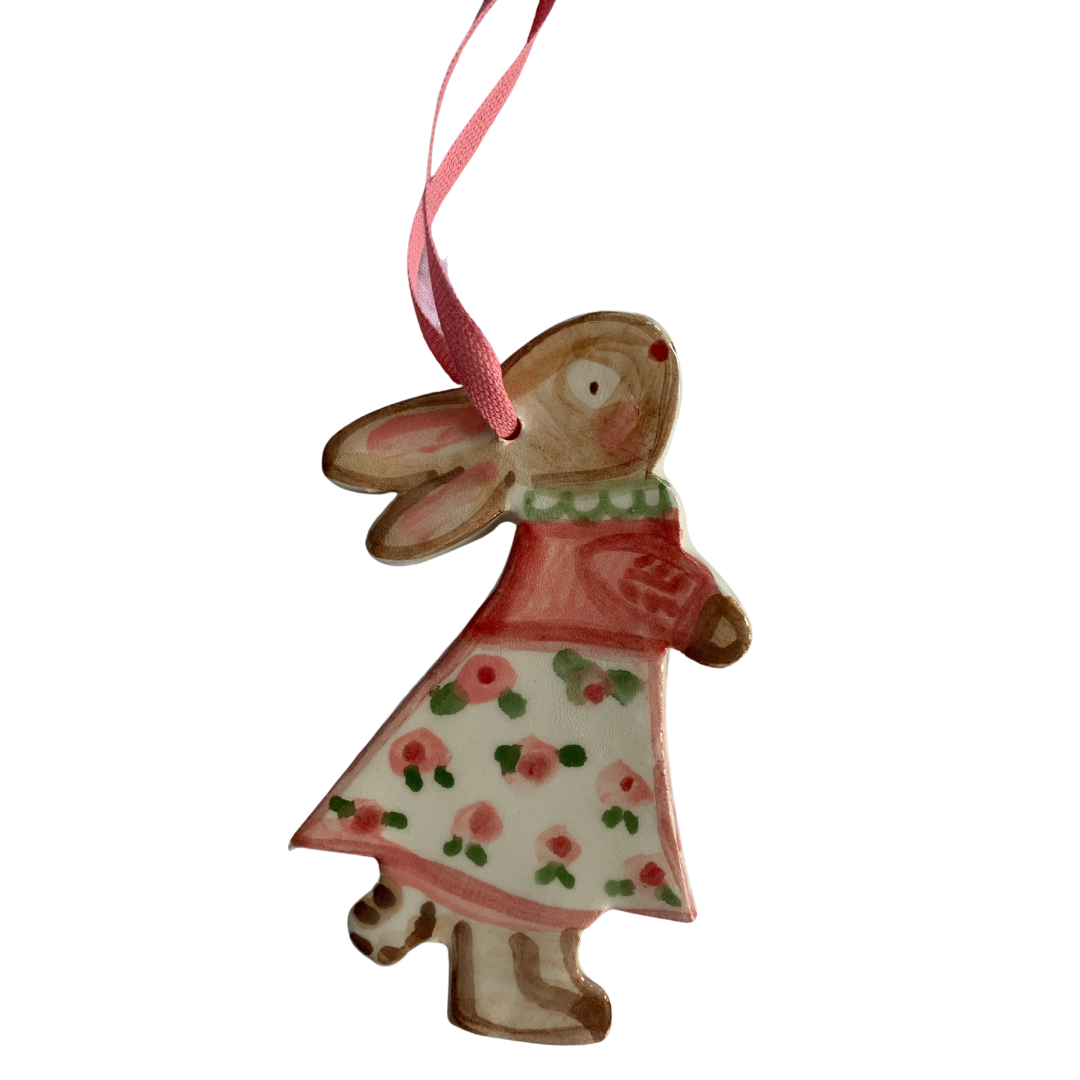 Pink Floral Girl Bunny Ornament