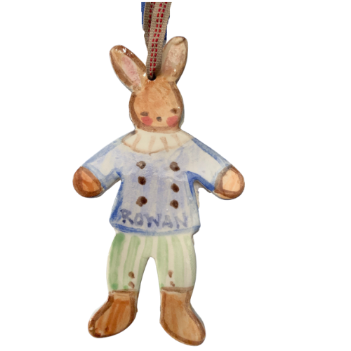 Green Striped Boy Bunny Ornament - Premium  from Tricia Lowenfield Design 
