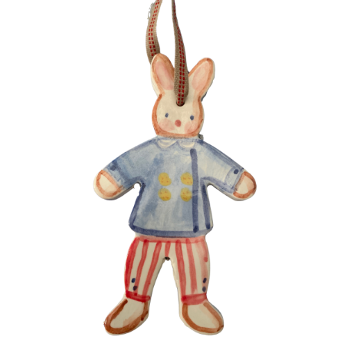 Red Striped Boy Bunny Ornament - Premium  from Tricia Lowenfield Design 