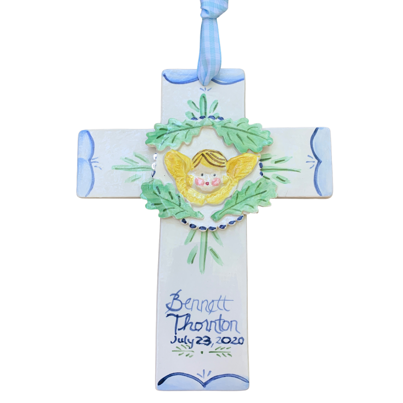 Large Angel Cross Ornament - blue - Premium  from Tricia Lowenfield Design 