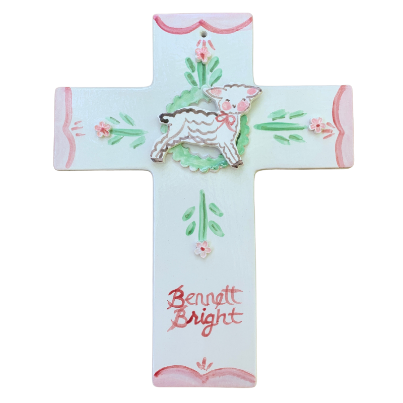 Large Lamb Cross Ornament - pink