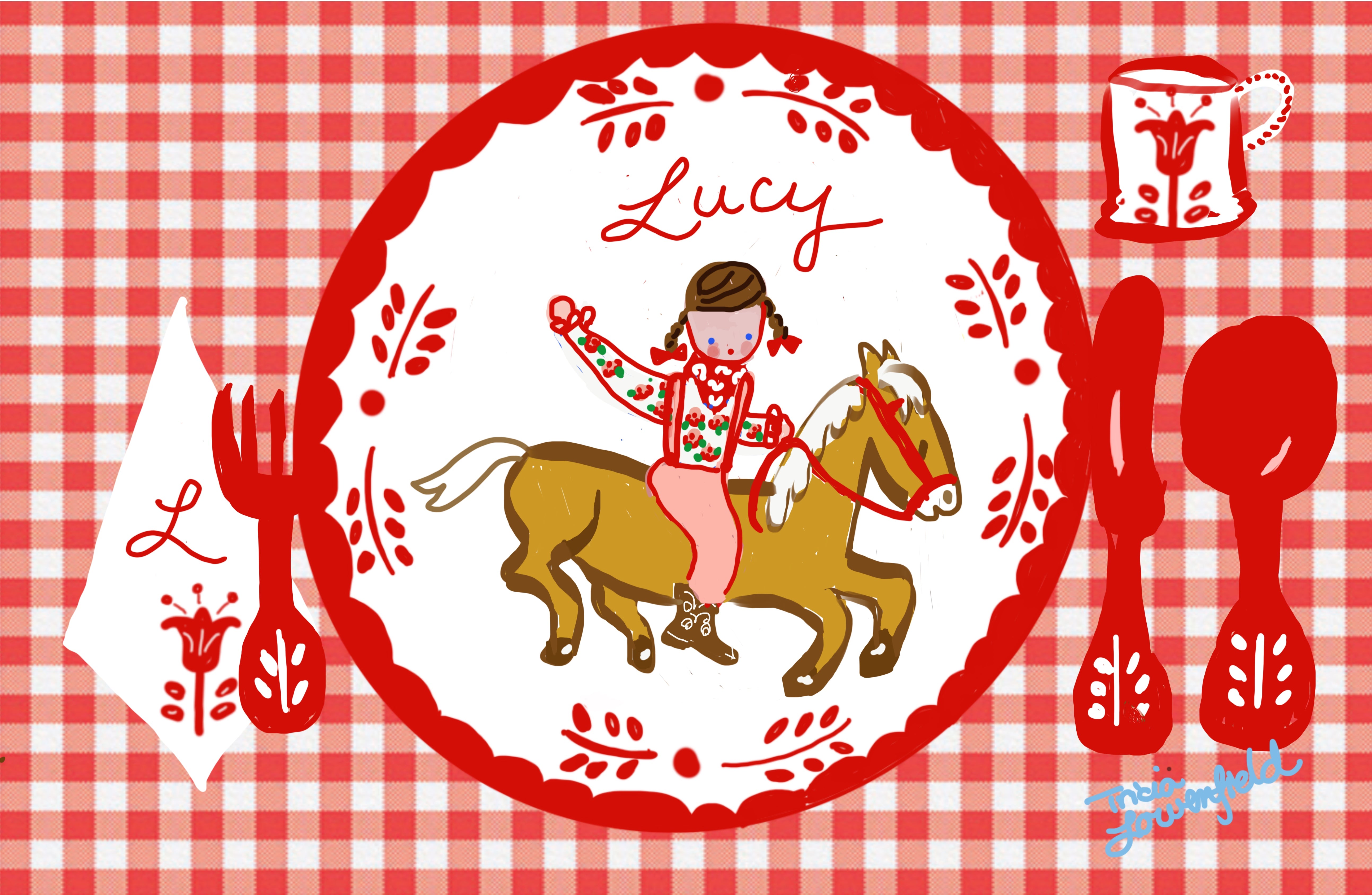 Laminated Placemat - Cowgirl on Horse - Tricia Lowenfield Design