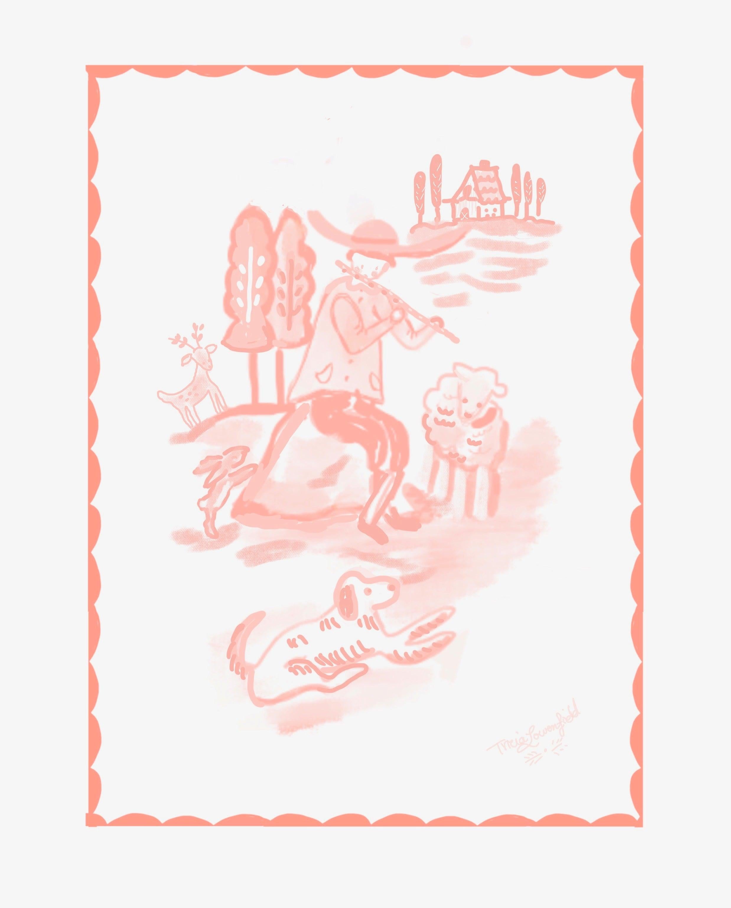 8 x 10 print - Shepherd with Animals #1 - Tricia Lowenfield Design