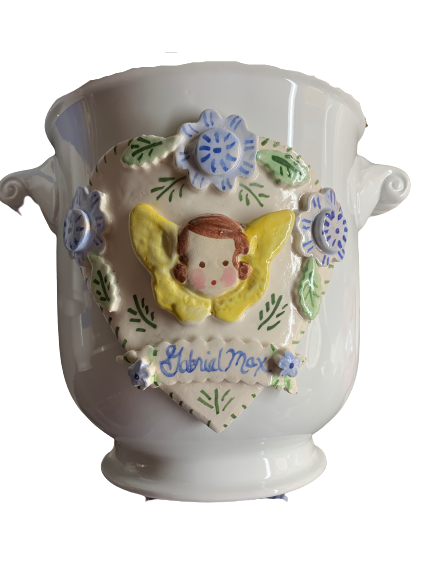 Cache Pot with One Face & Flowers (Angel face)