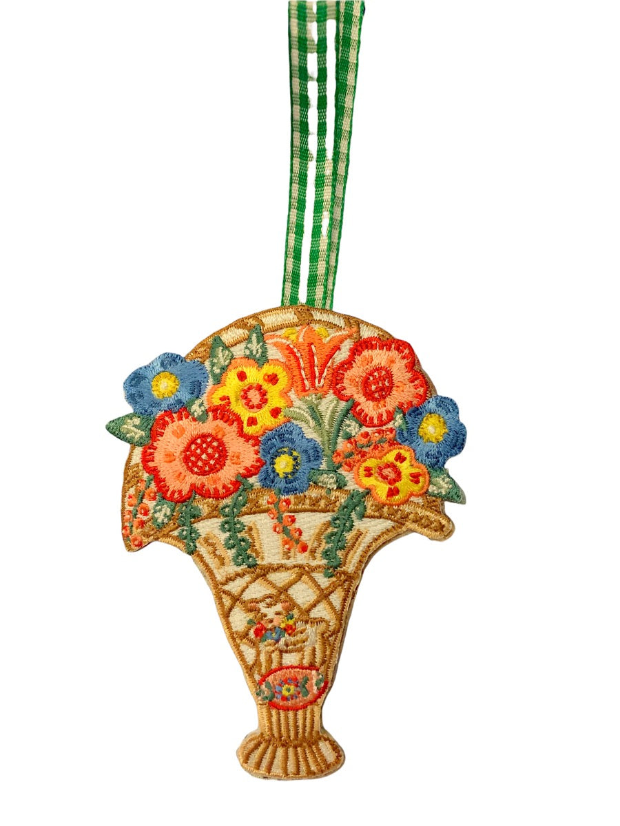Flower Basket Embroidered Ornament - Premium  from Tricia Lowenfield Design 