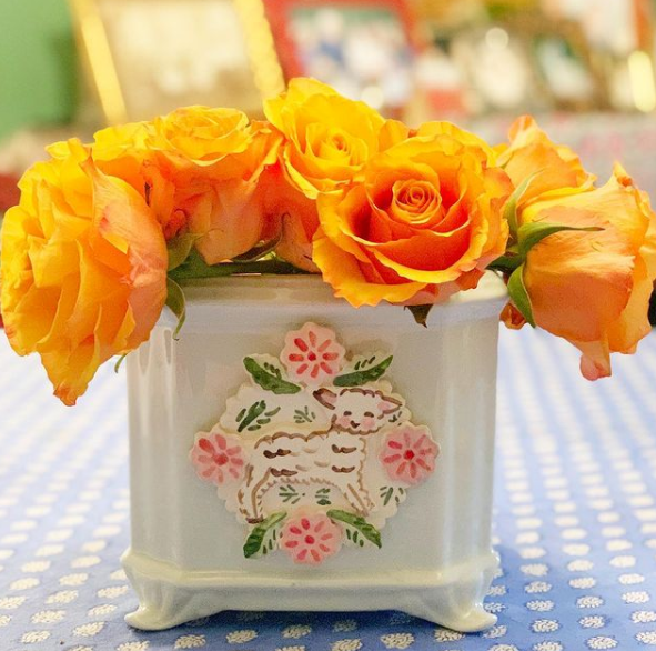 Square Cache Pot with Lamb