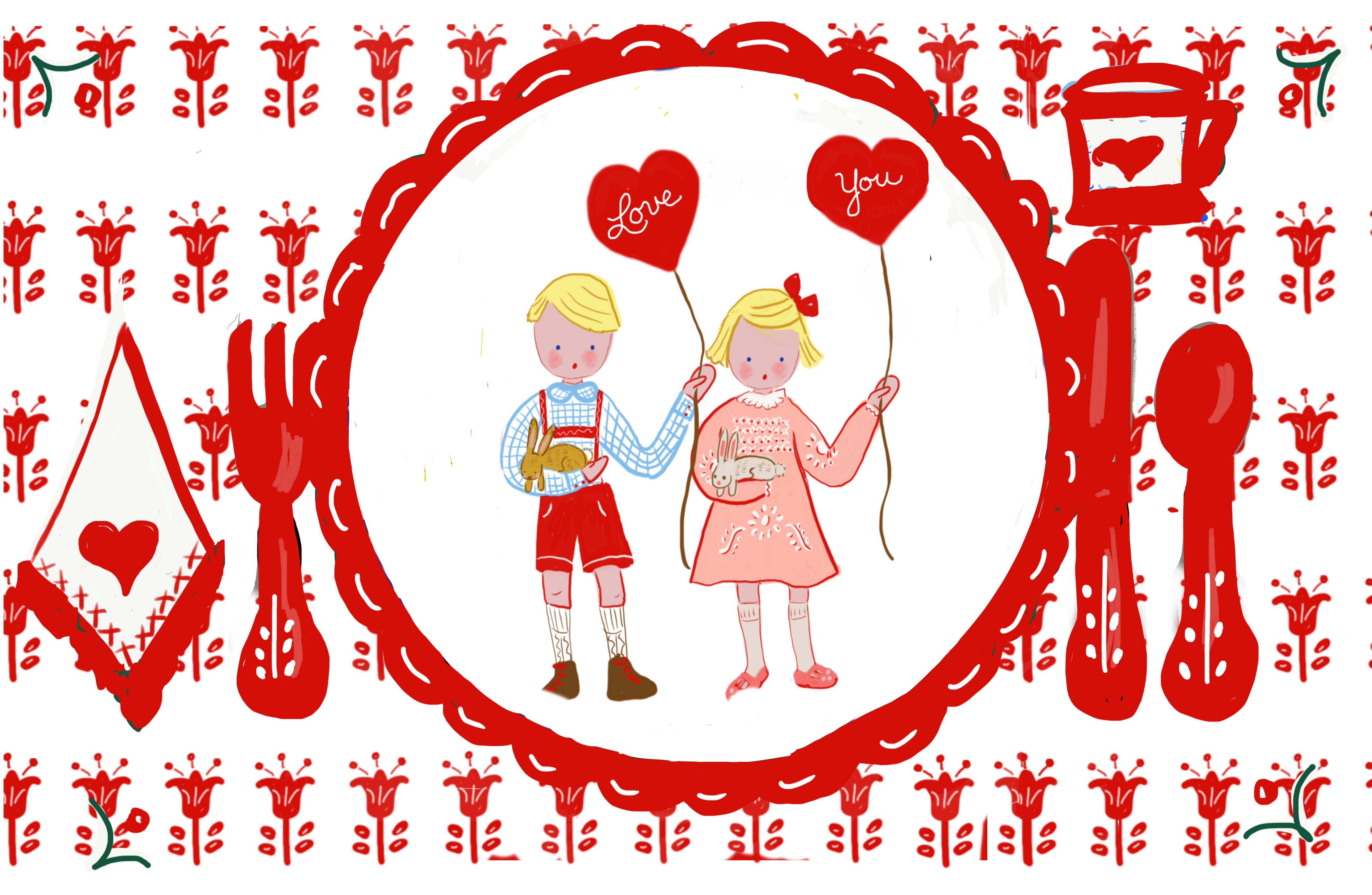 Laminated Placemat - Boy and Girl Valentines - Premium Placemat from Tricia Lowenfield Shop 