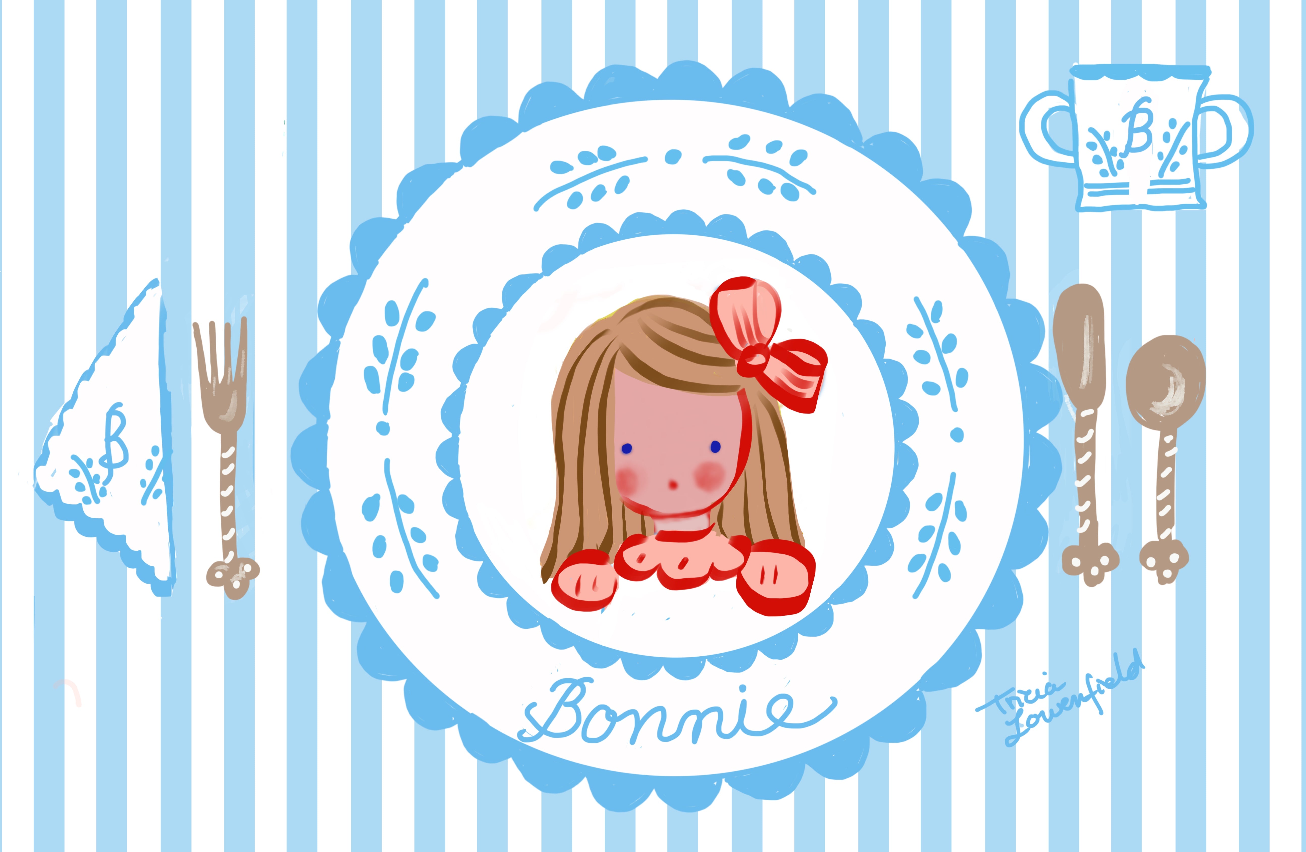 Blue Striped Portrait Placemat (personalized) - Premium Placemat from Tricia Lowenfield Shop 