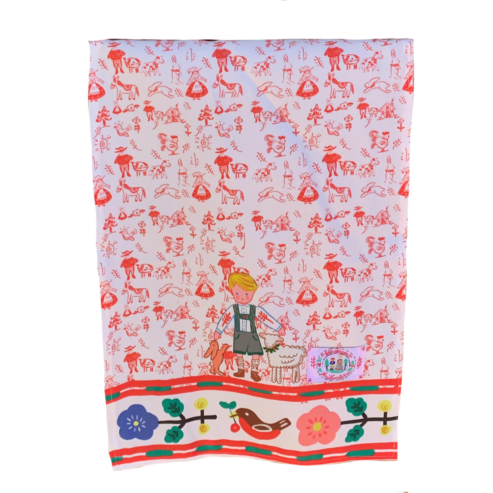 Christmas Tea Towel - Boy with Animals - Premium  from Tricia Lowenfield Shop 