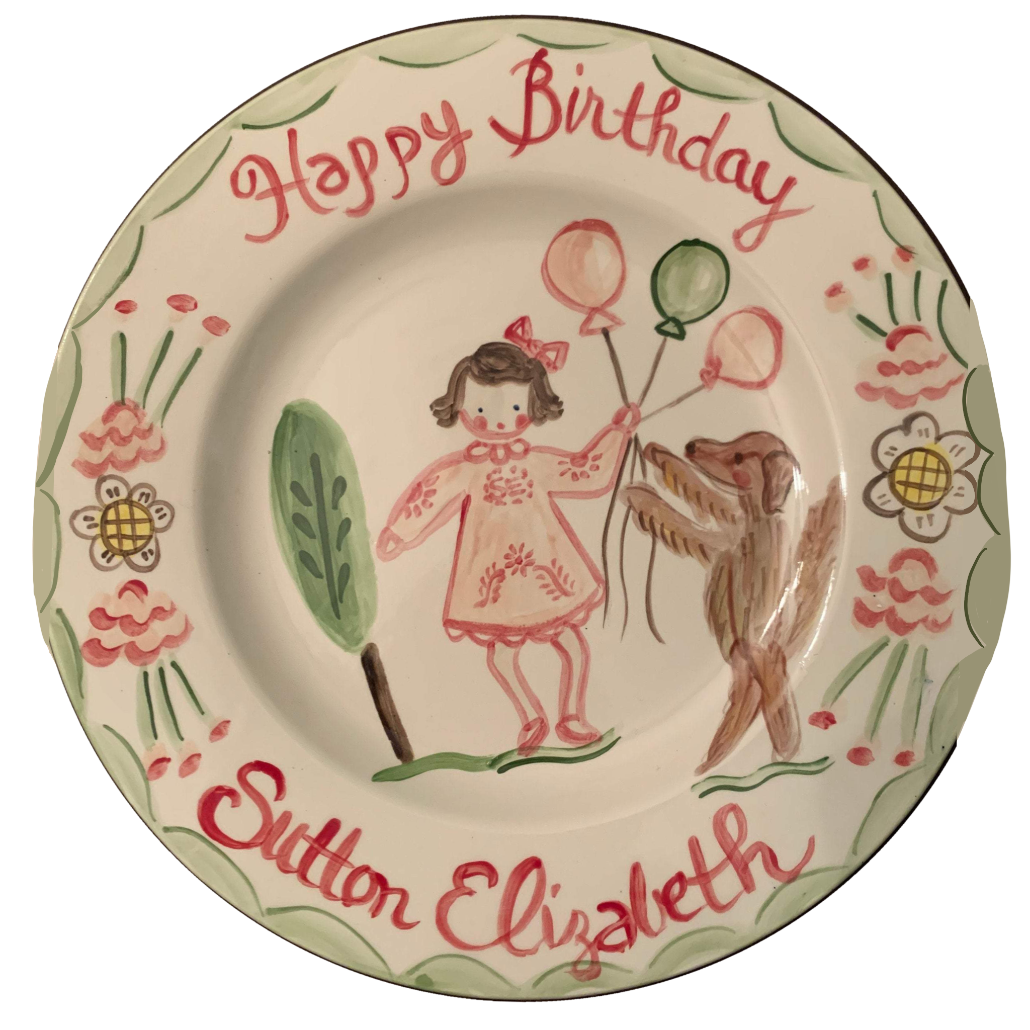 Birthday Plate- Dancing Dog/Balloons - Tricia Lowenfield Design