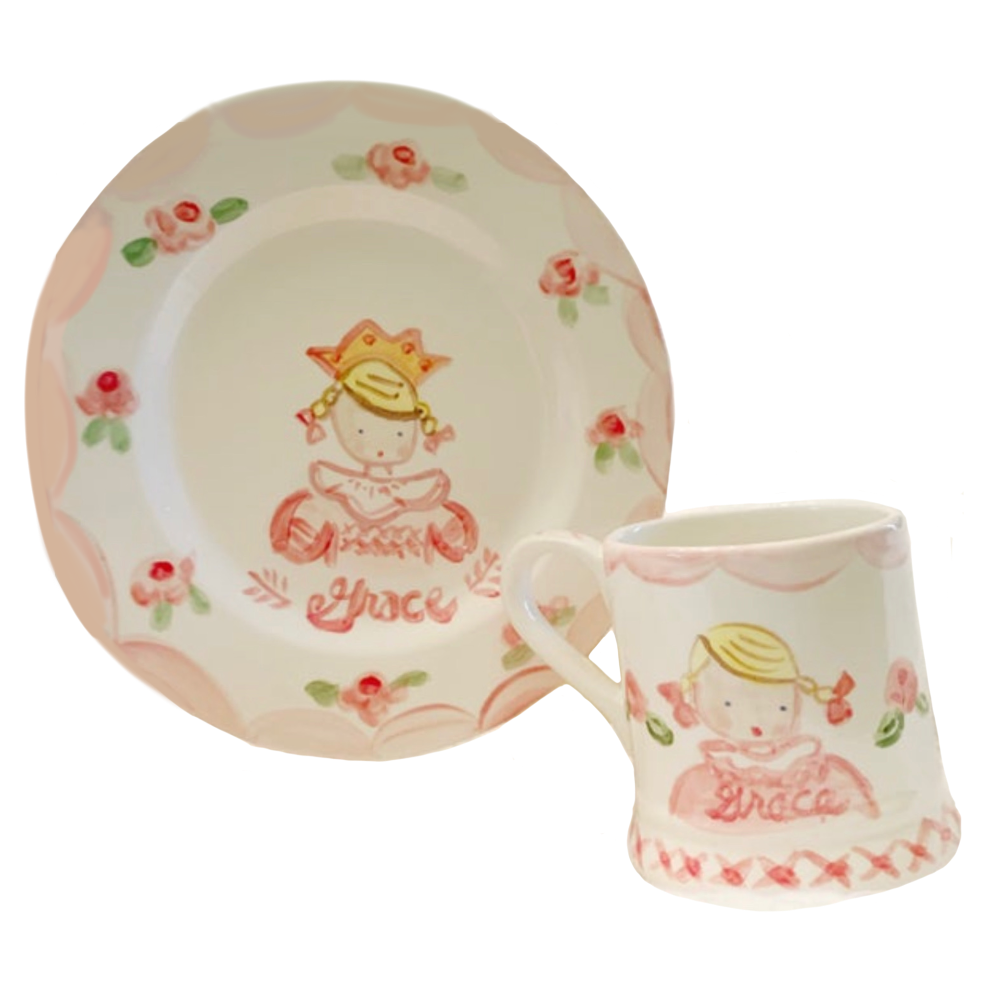 Child's Cup and Plate Set - Girl with Crown - Tricia Lowenfield Design