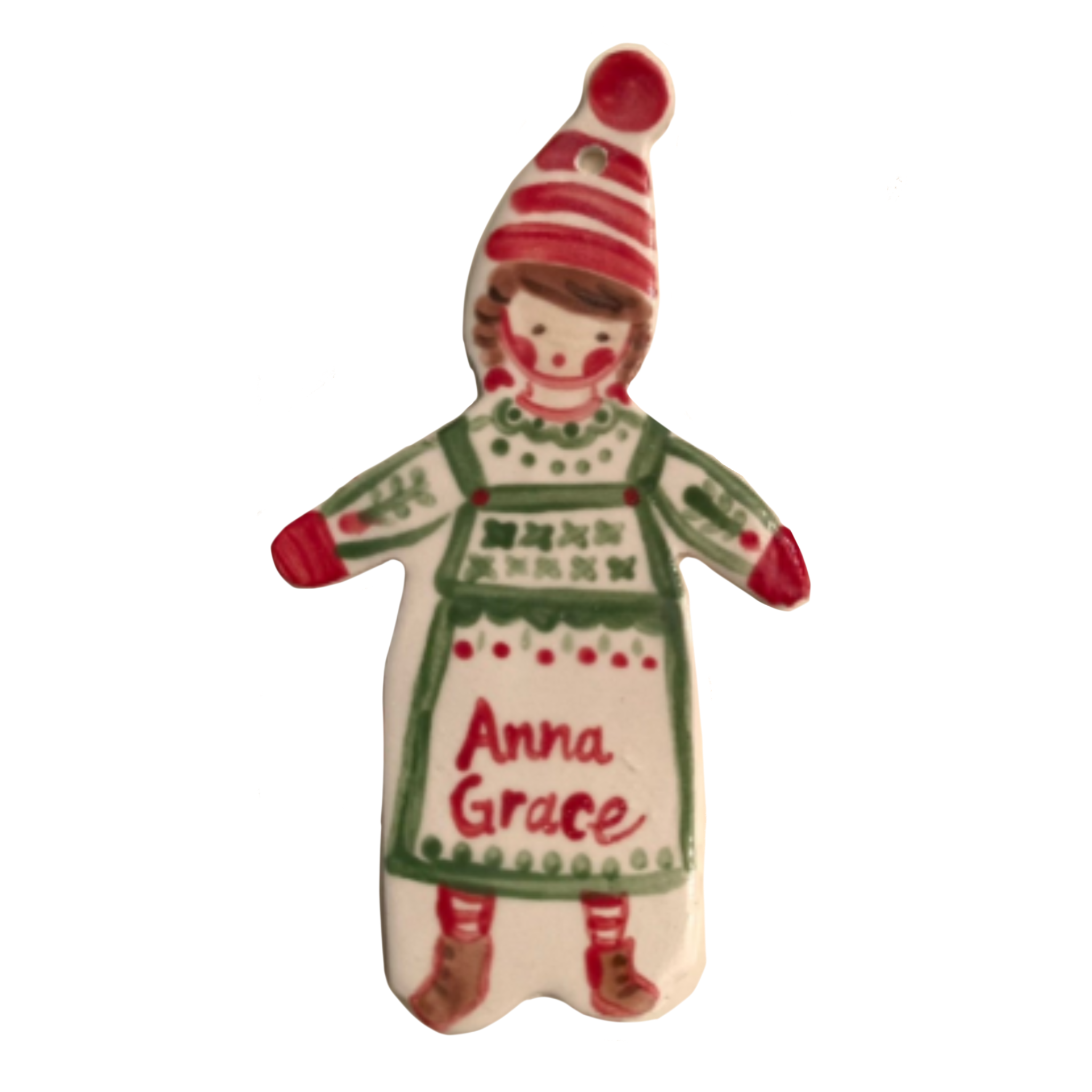 Green Pinafore Girl Ornament - Tricia Lowenfield Design