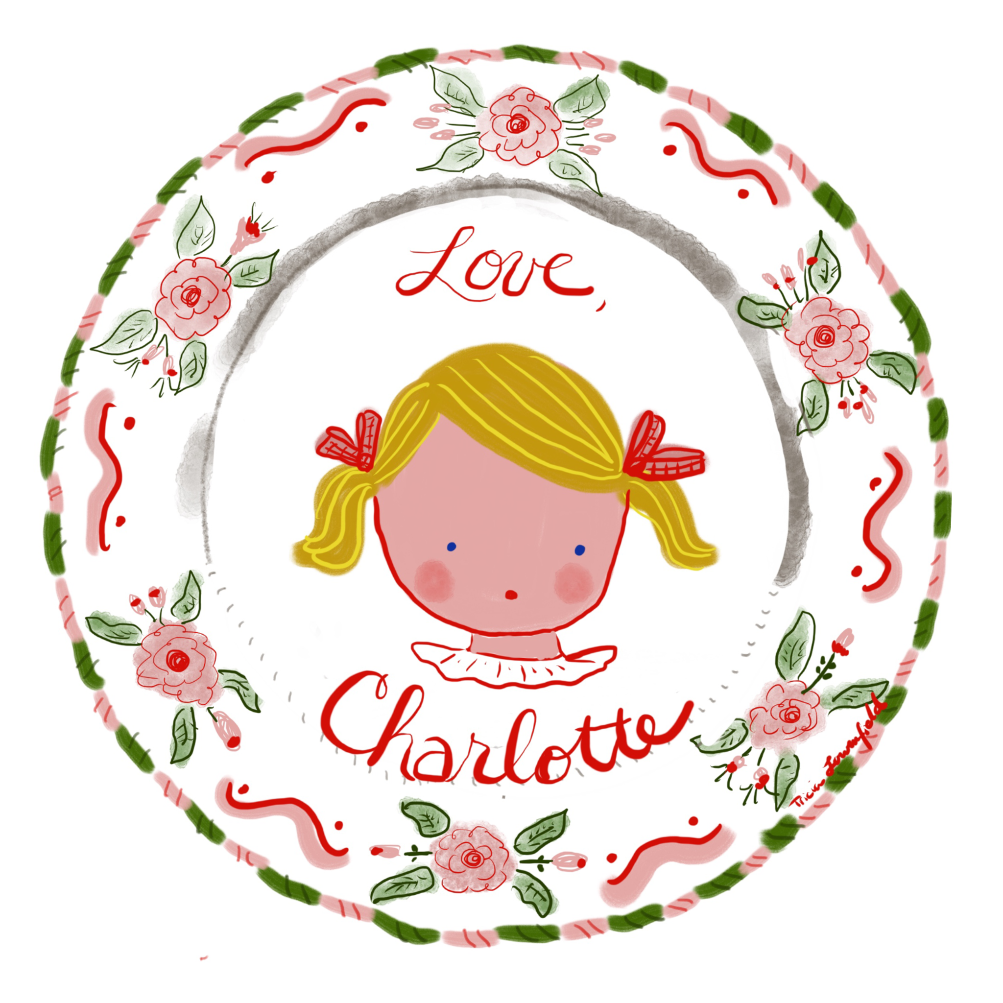 Custom Sticker Gift Tags - Roses and Pigtails - Tricia Lowenfield Design