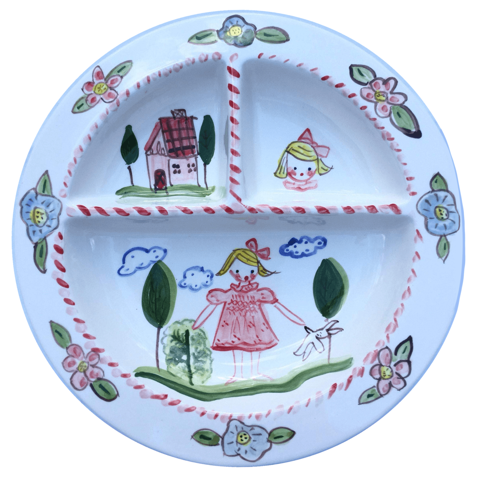 Baby Divided Bowl - Flowers Girl and House