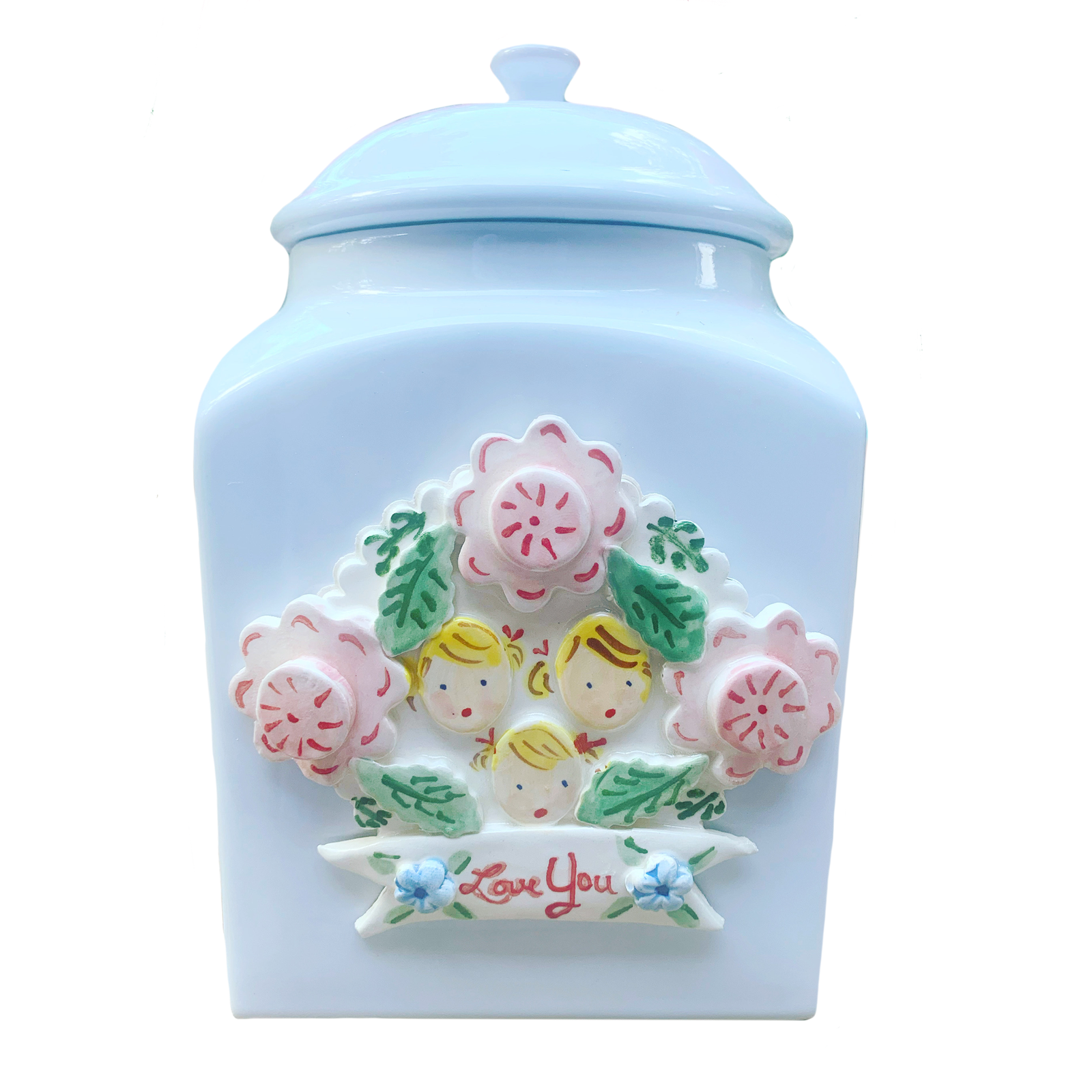Personalized Cookie Jar - Pink Flowers and Faces