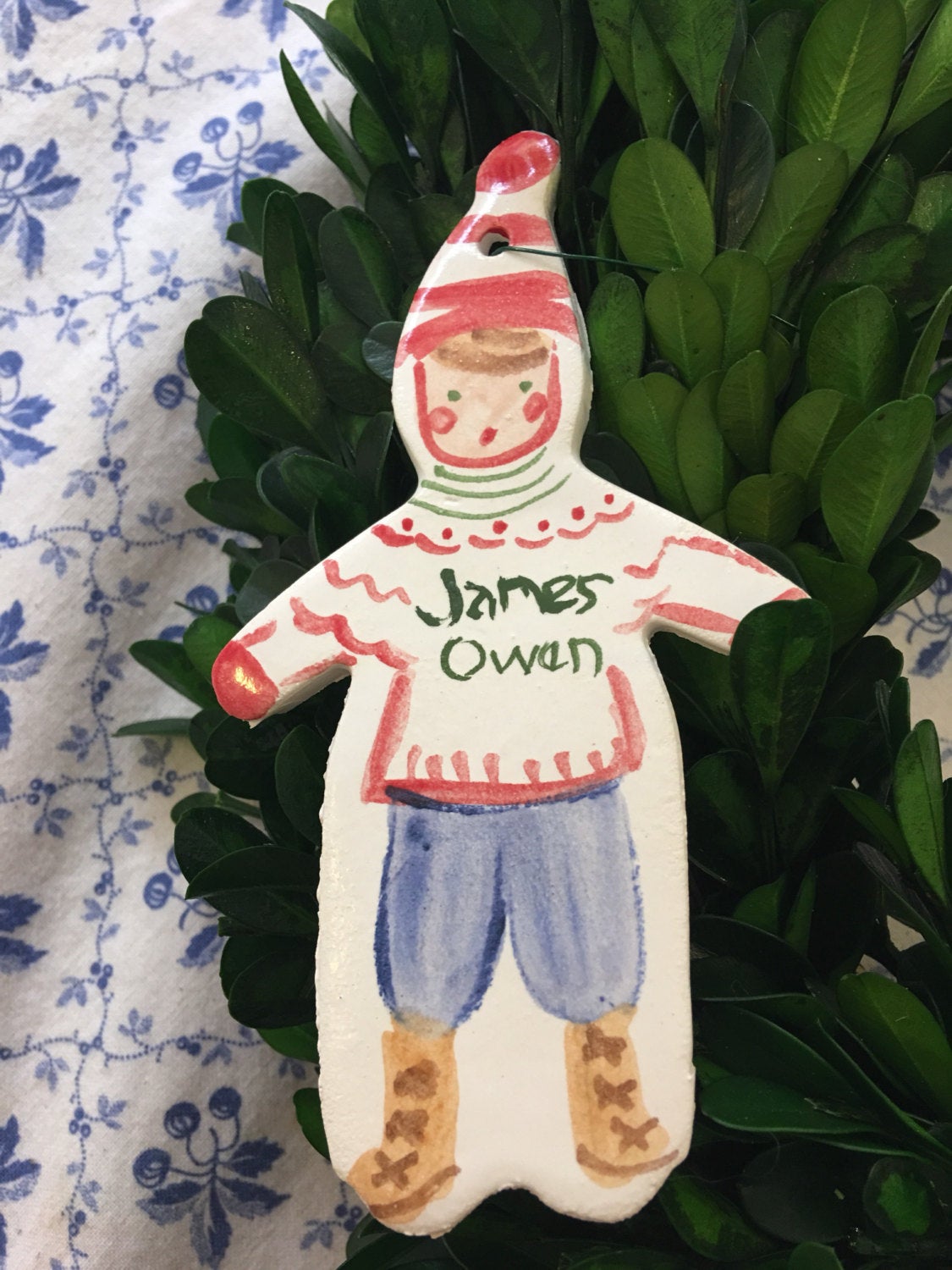 Christmas Boy Ornament - green - Tricia Lowenfield Design