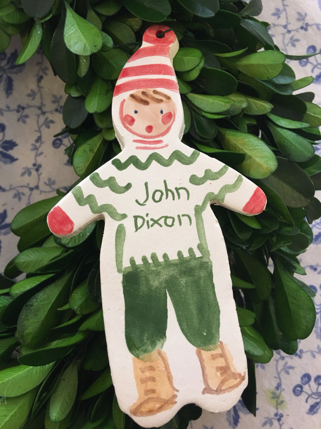 Christmas Boy Ornament - green - Tricia Lowenfield Design