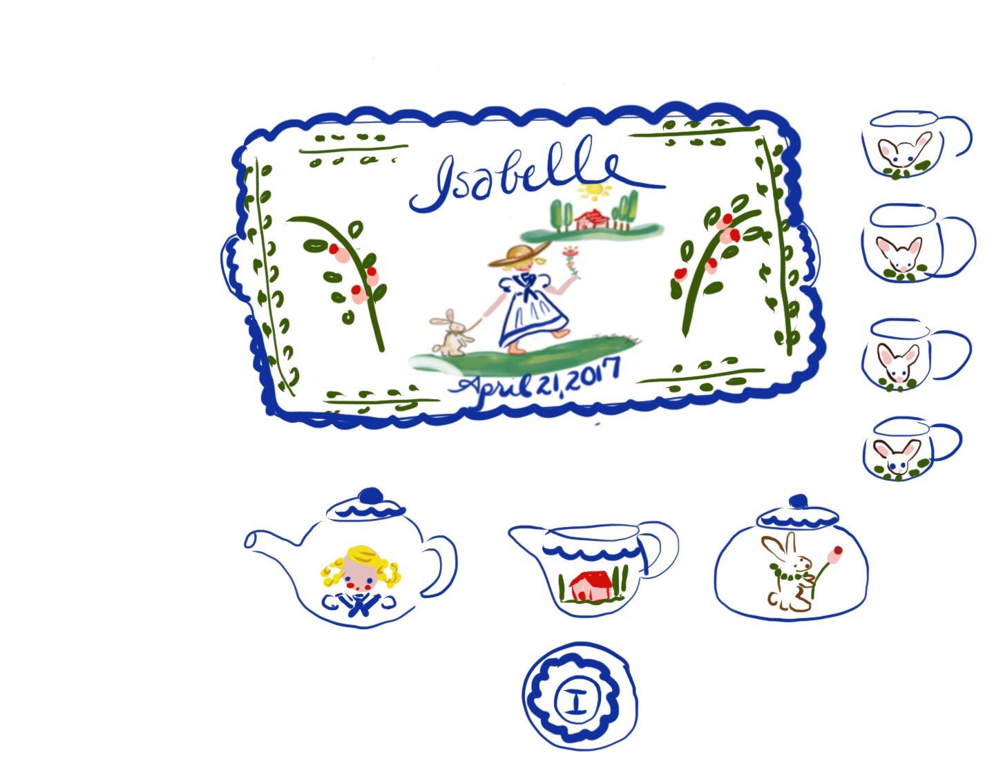 Childs Tea Set, Personalized,Hand Painted Tea Set, Gift for Girl, Personalized