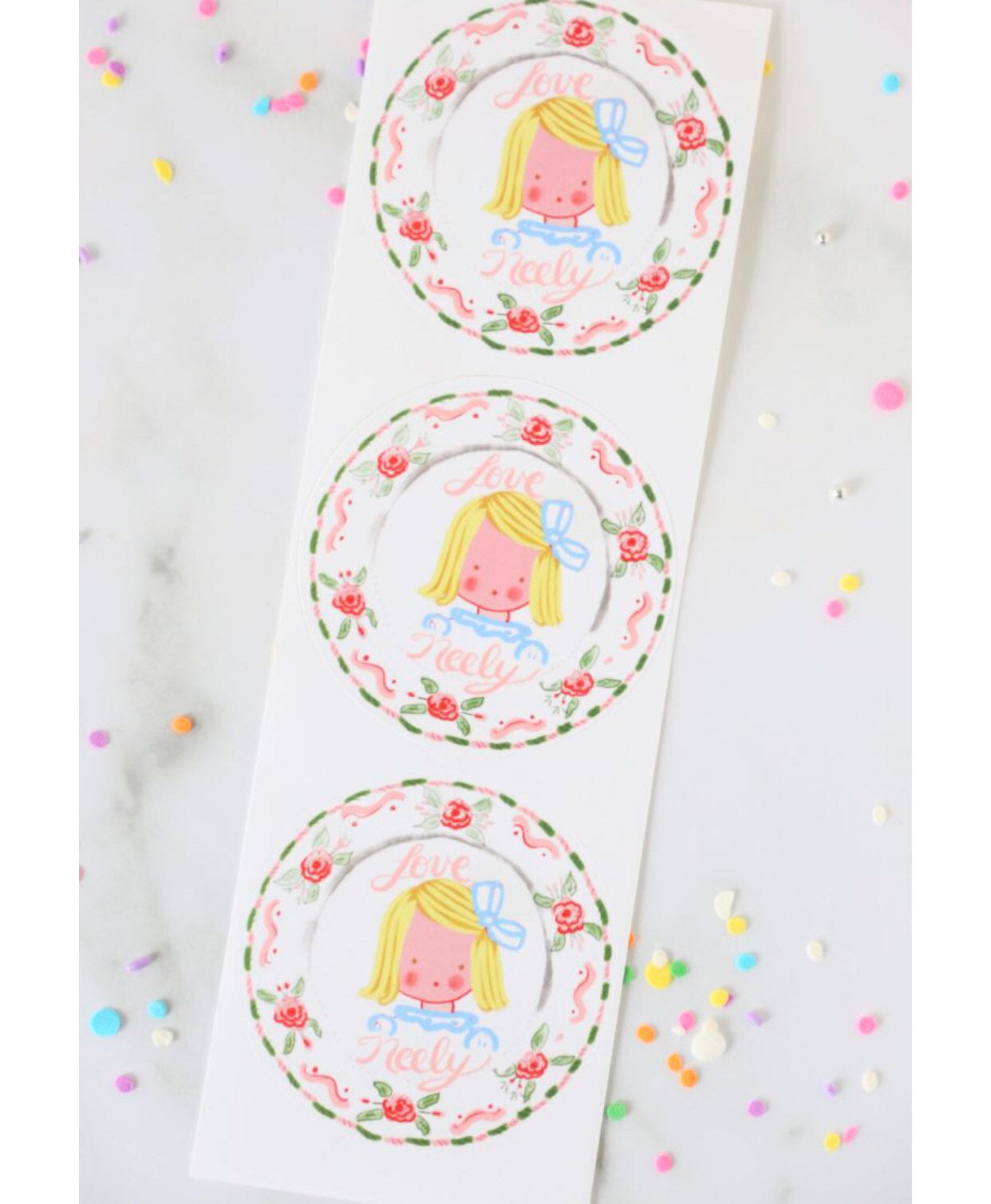 Custom Sticker Gift Tags - Girl with Heart and Bunny