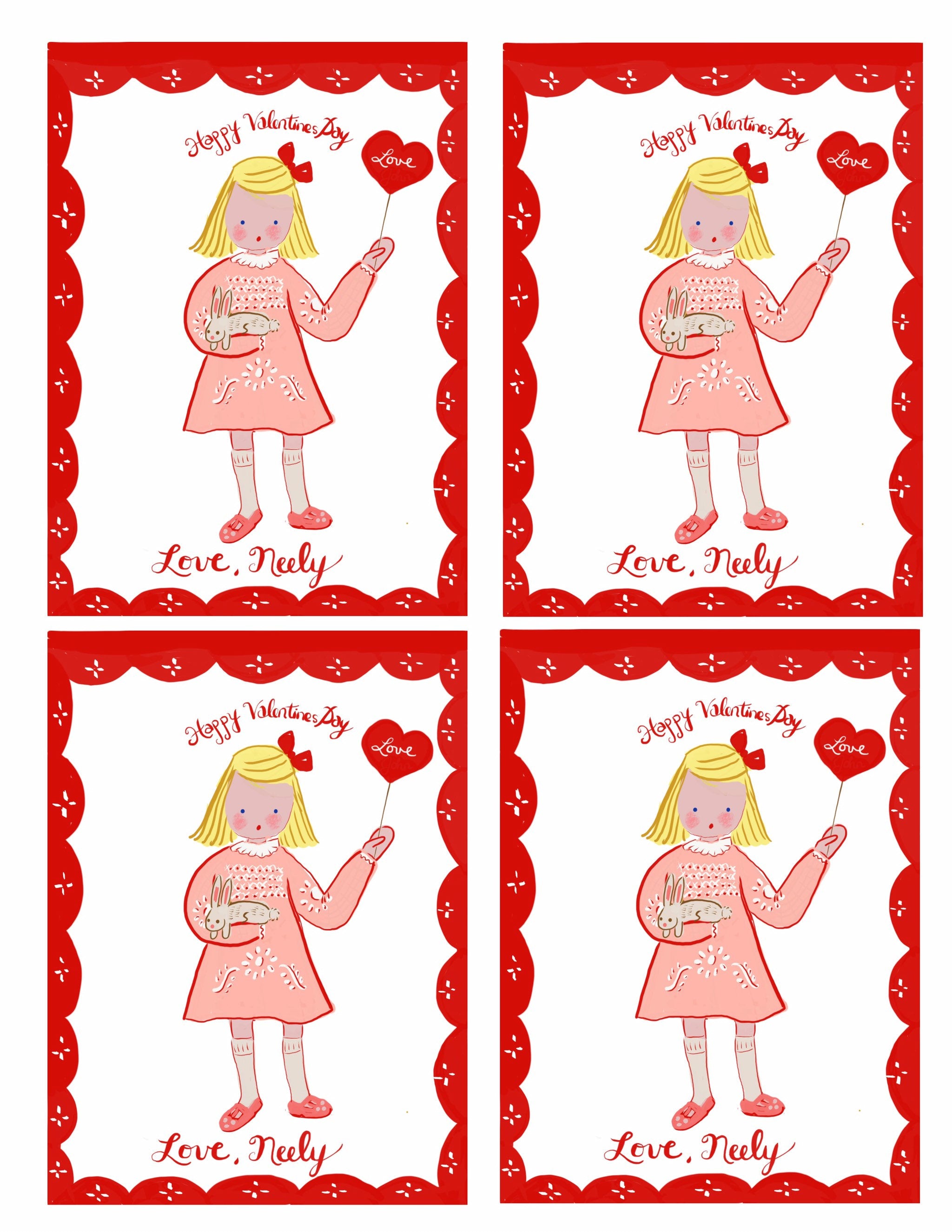 Digital Personalized Valentine Cards- Girl