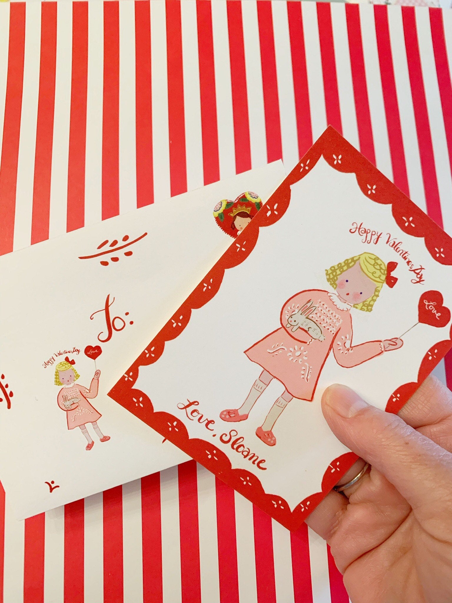 Valentine Cards-Pink dress with Red Flower Pattern - Premium  from Tricia Lowenfield Design 