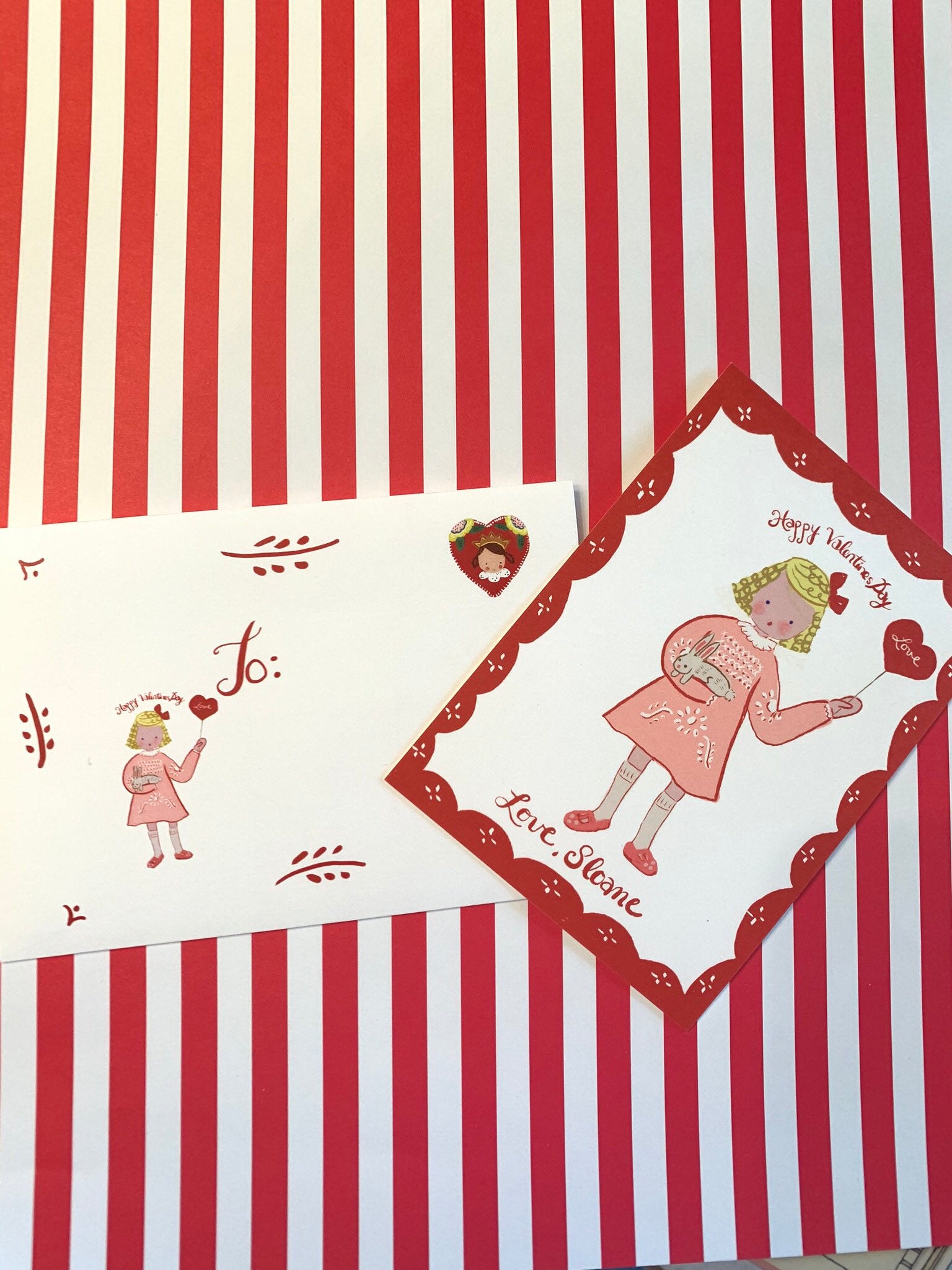 Valentine Cards-Pink dress with Red Flower Pattern