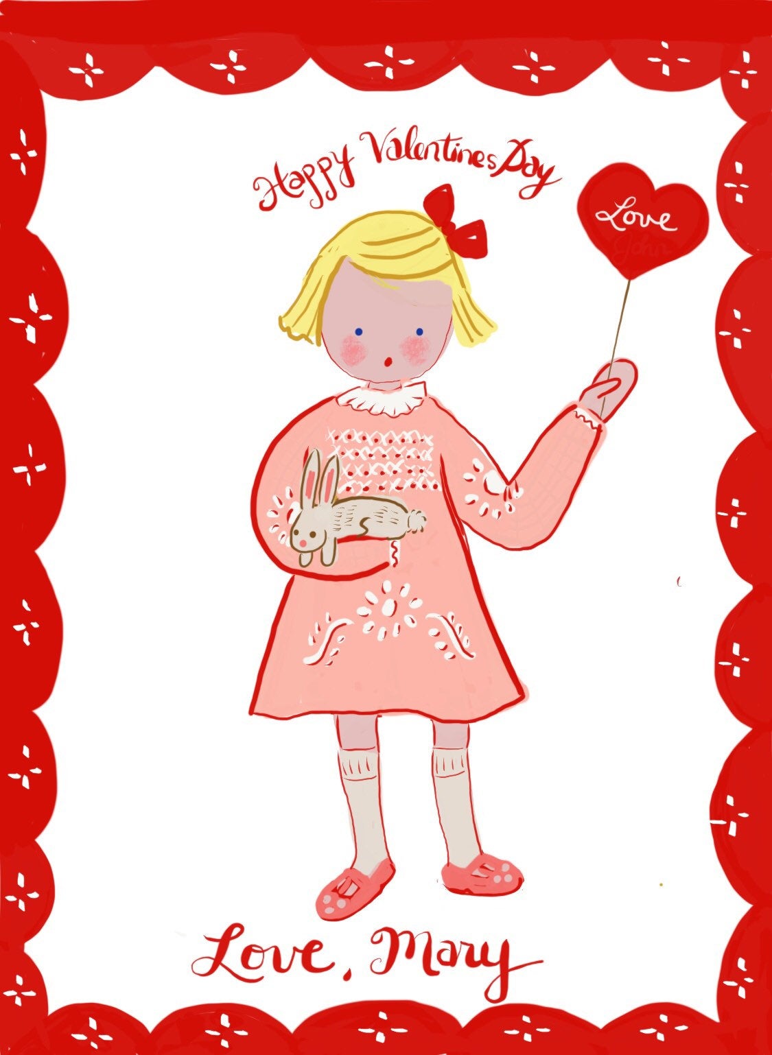 Valentine Cards- Girl with Pink Dress