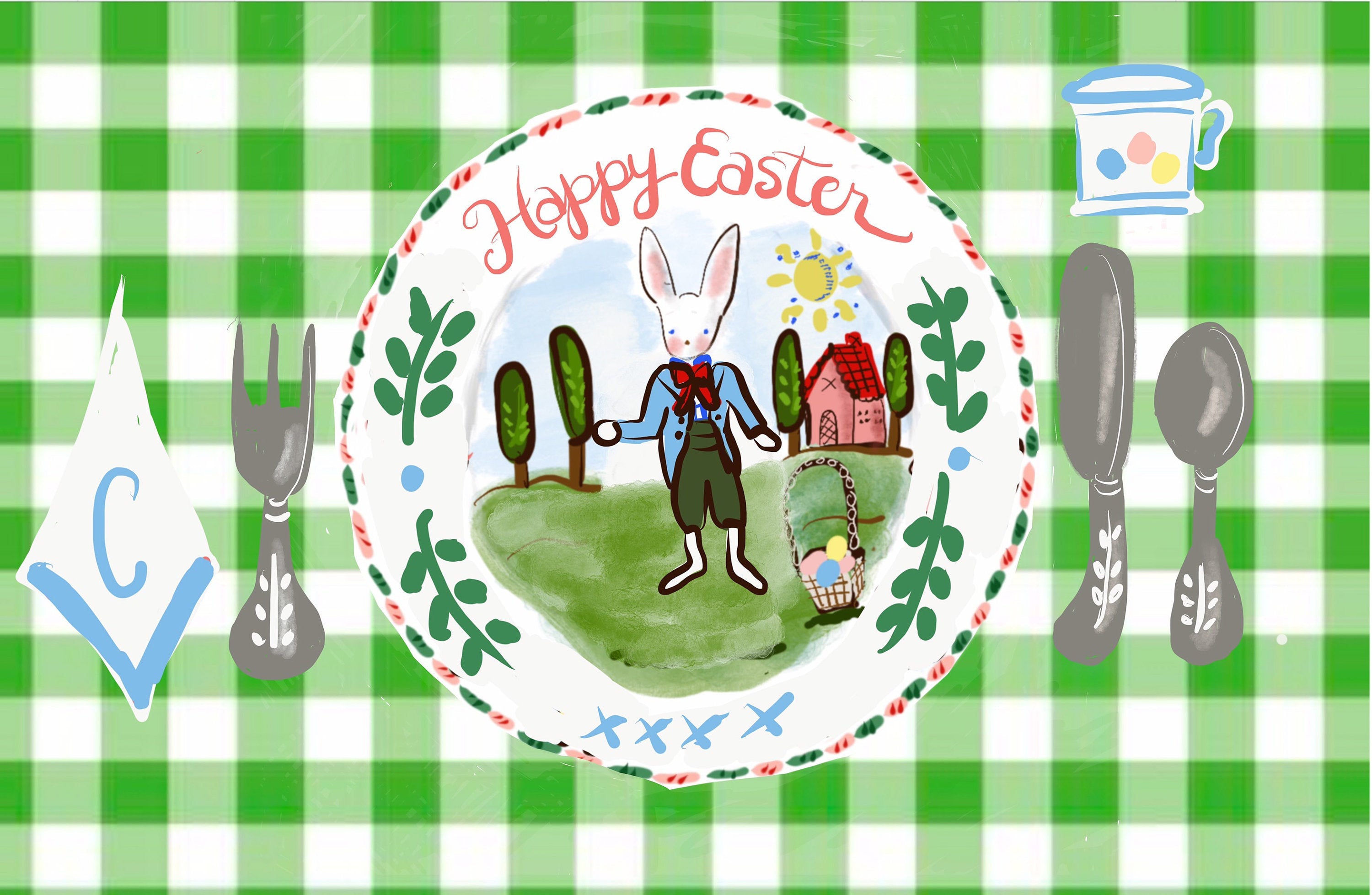 Bunny Gingham Placemat (personalized) - Tricia Lowenfield Design