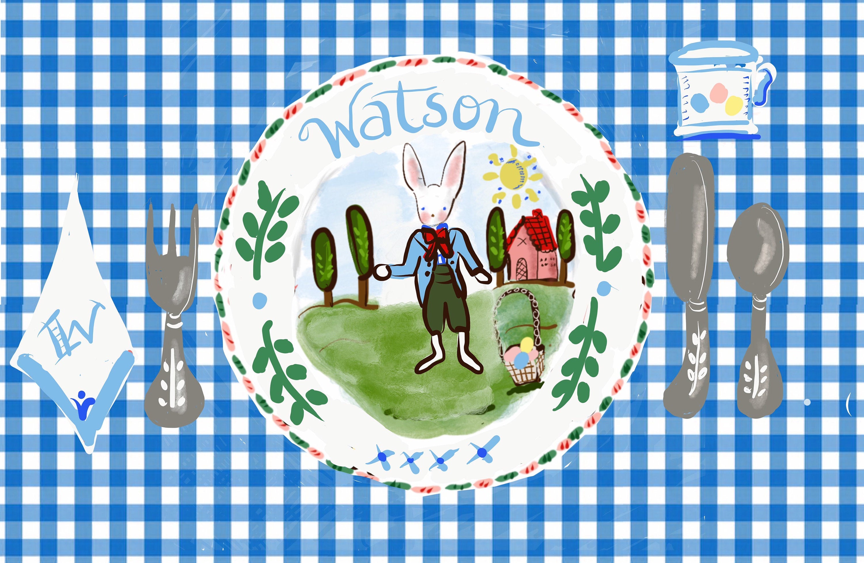 Bunny Gingham Placemat (personalized) - Tricia Lowenfield Design